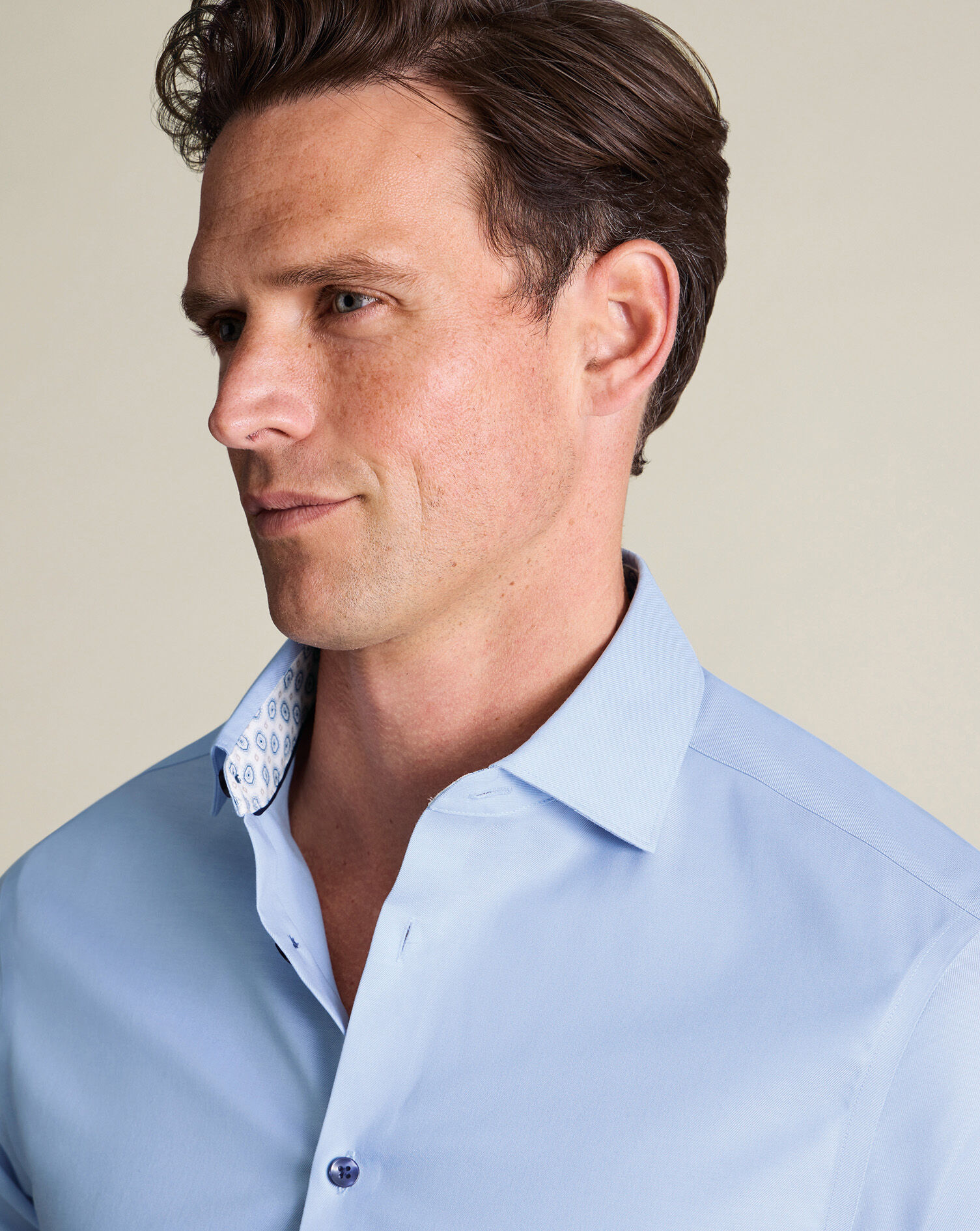 Non-Iron Stretch Printed Trim Shirt - Sky Blue