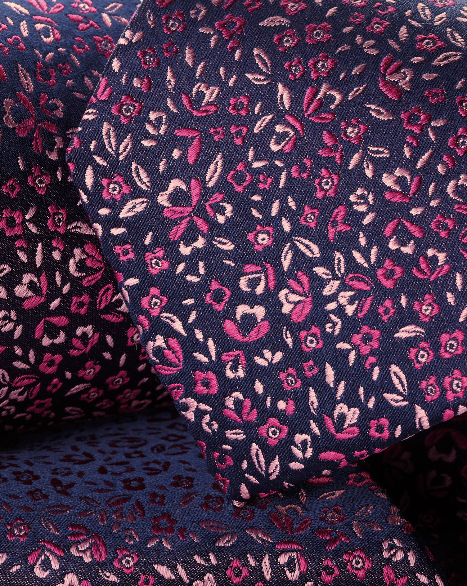 Silk Floral Tie - Navy & Bright Pink