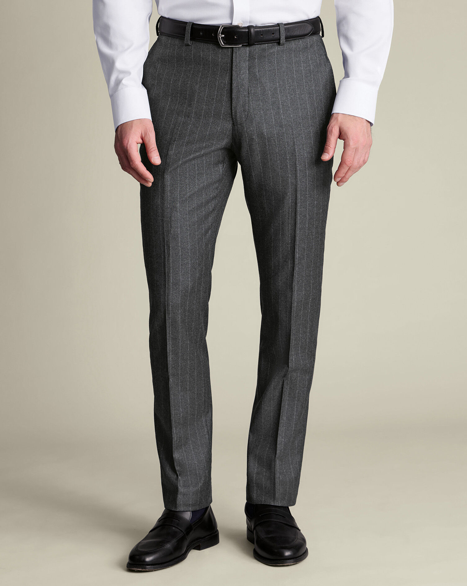 Italian Stripe Flannel Suit - Charcoal Gray