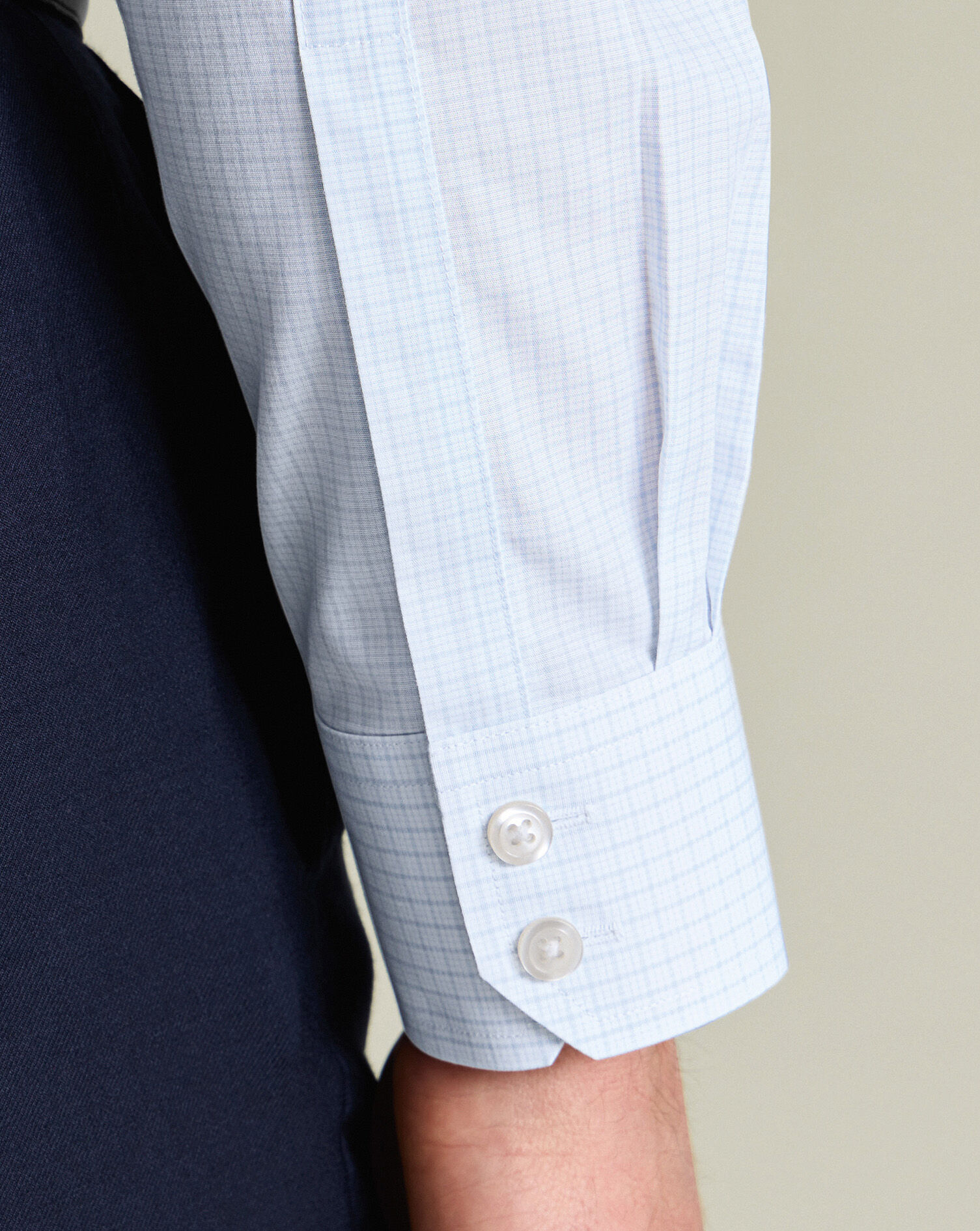 Non-Iron Poplin Check Shirt - Ice Blue