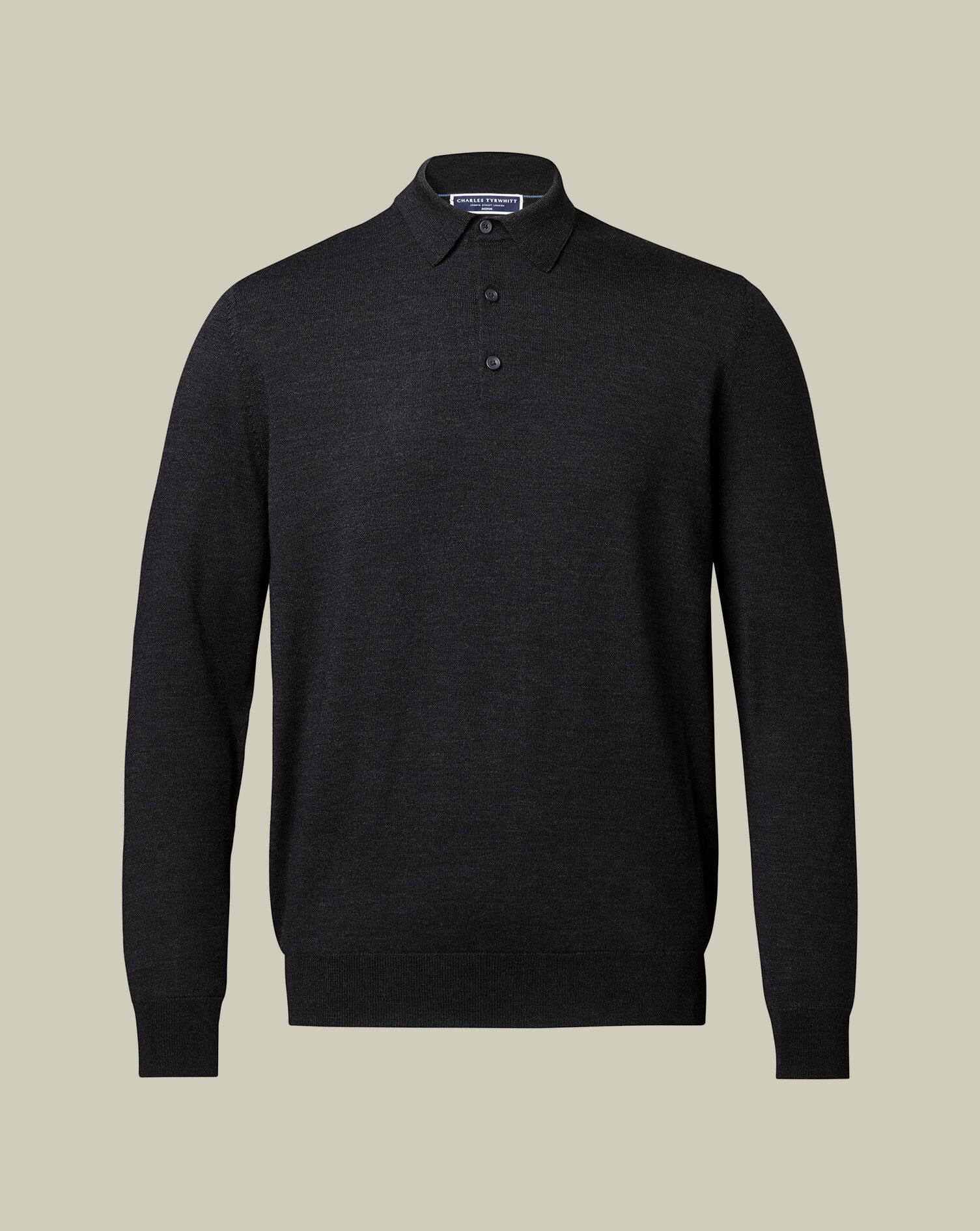Pure Merino Knitted Polo - Charcoal Gray