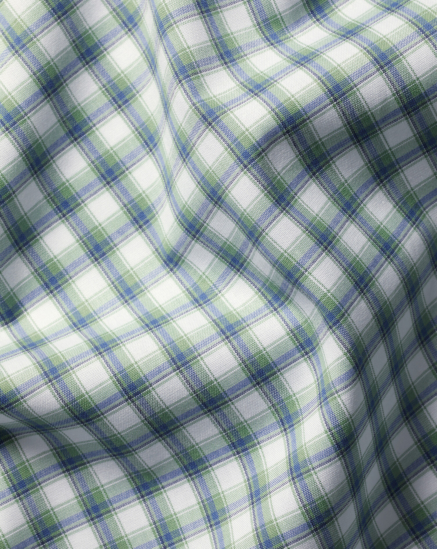 Non-Iron Stretch Poplin Mid Check Shirt - Green & Blue