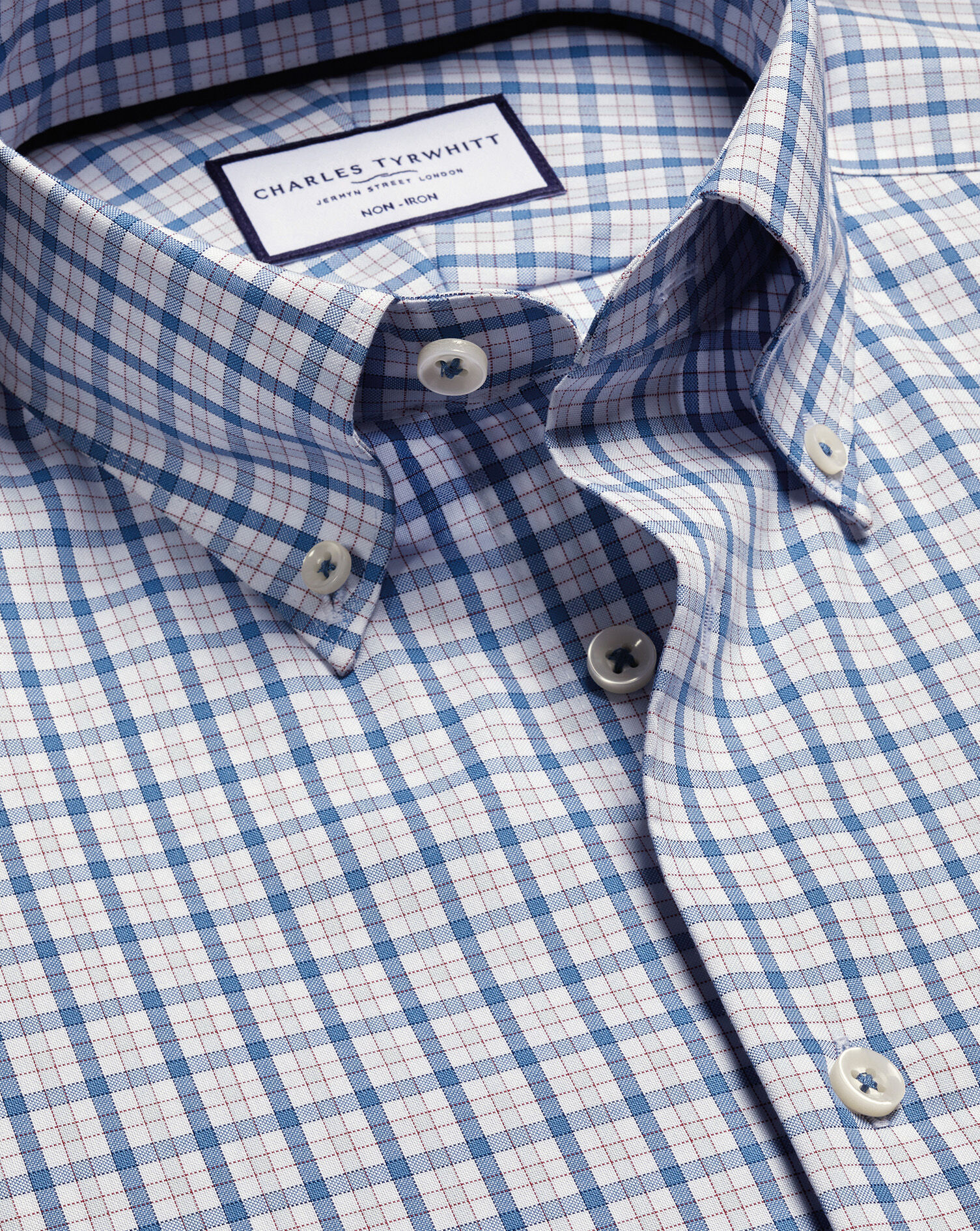 Button-Down Non-Iron Oxford Check Shirt - Blue