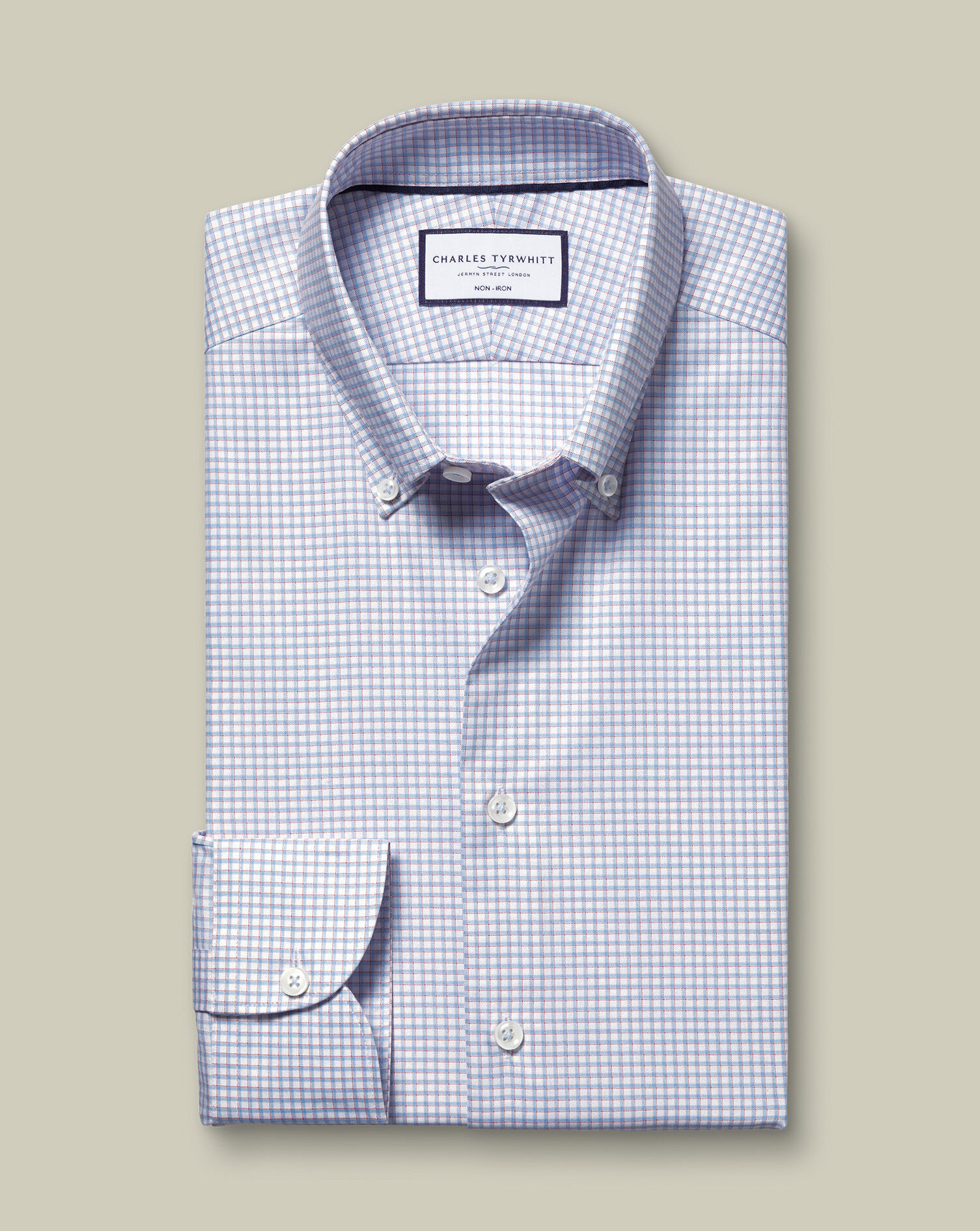 Button-Down Non-Iron Oxford Check Shirt - Blue & Red