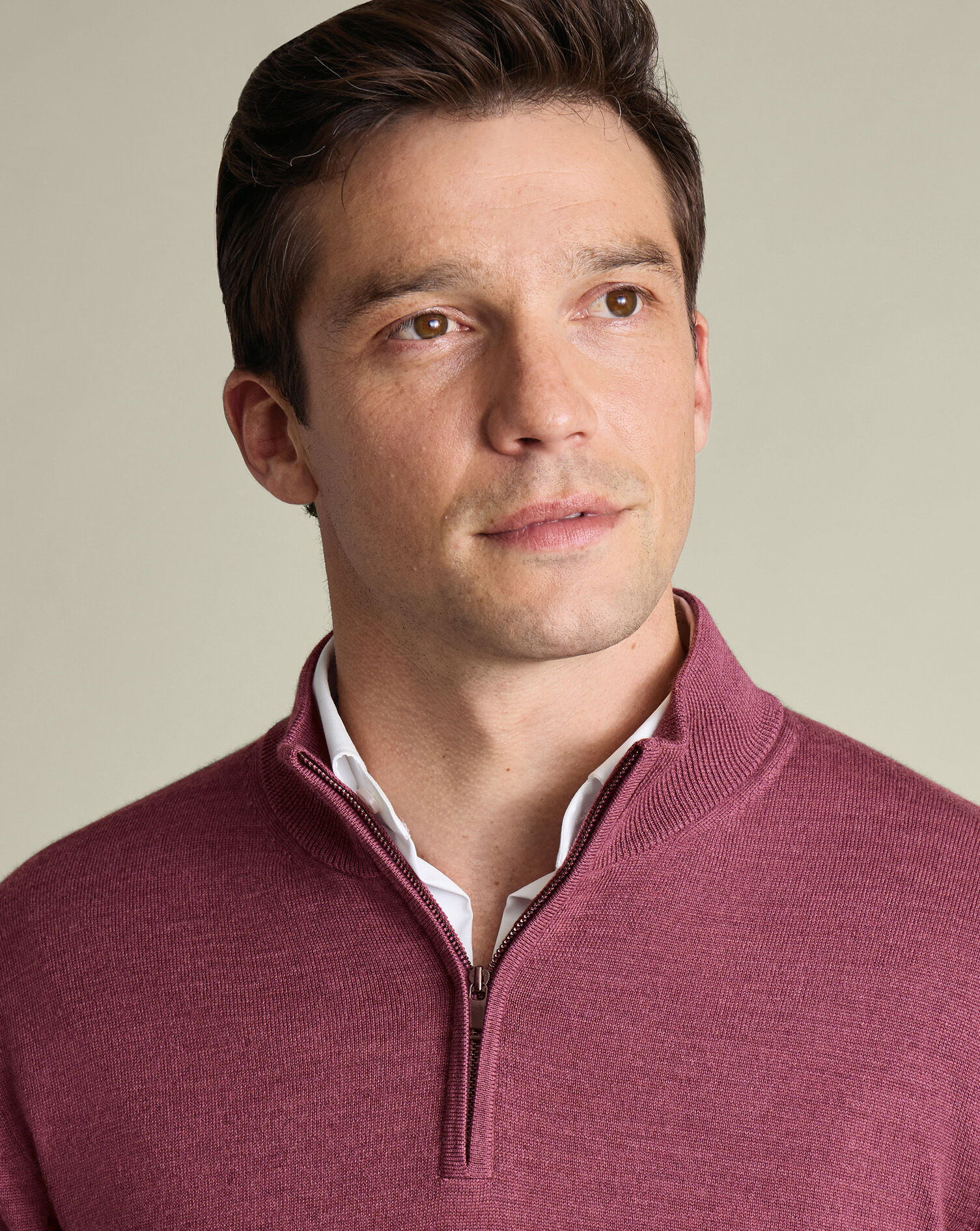 Pure Merino Quarter Zip Sweater - Dark Pink