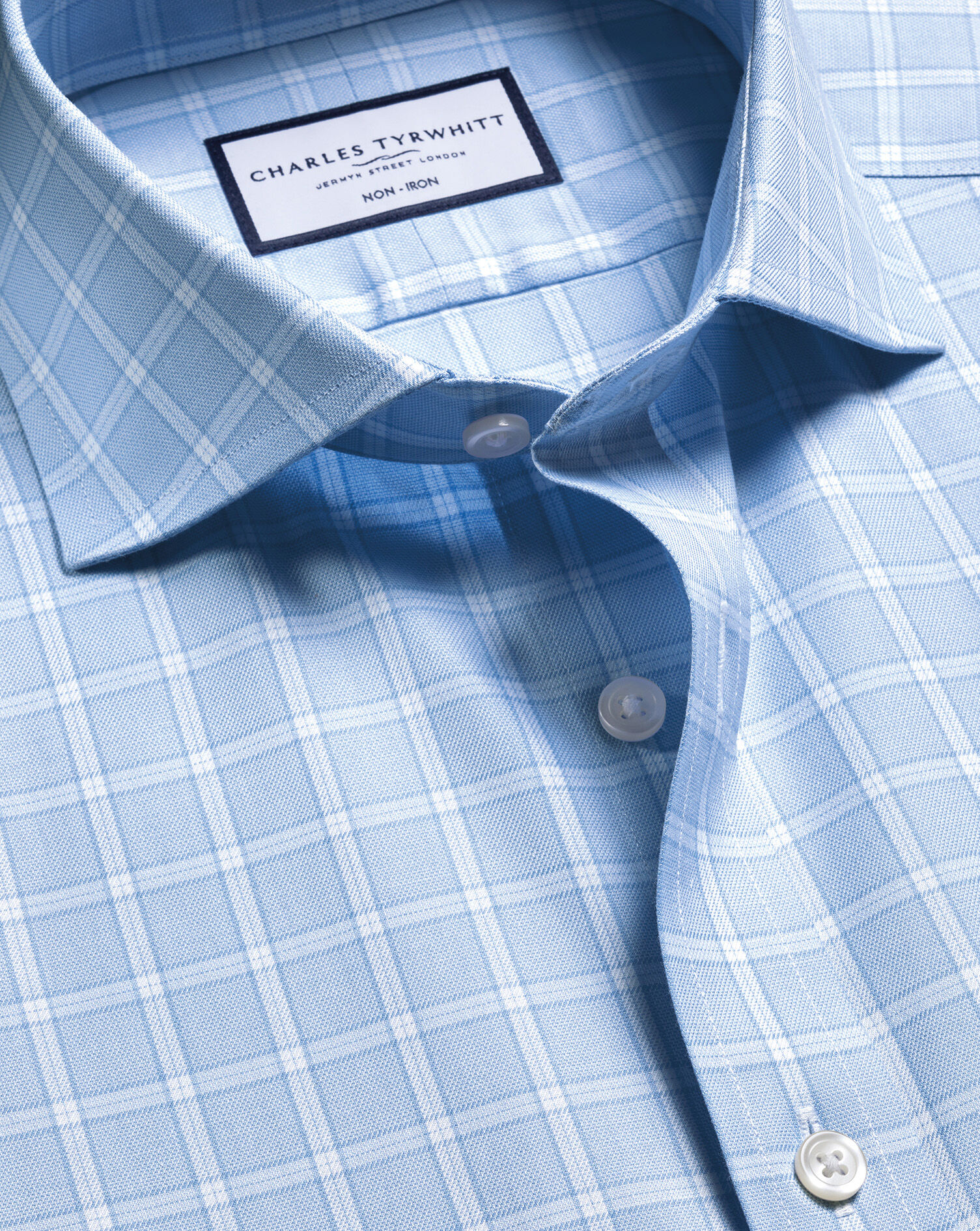 Non-Iron Twill Check Shirt - Sky Blue