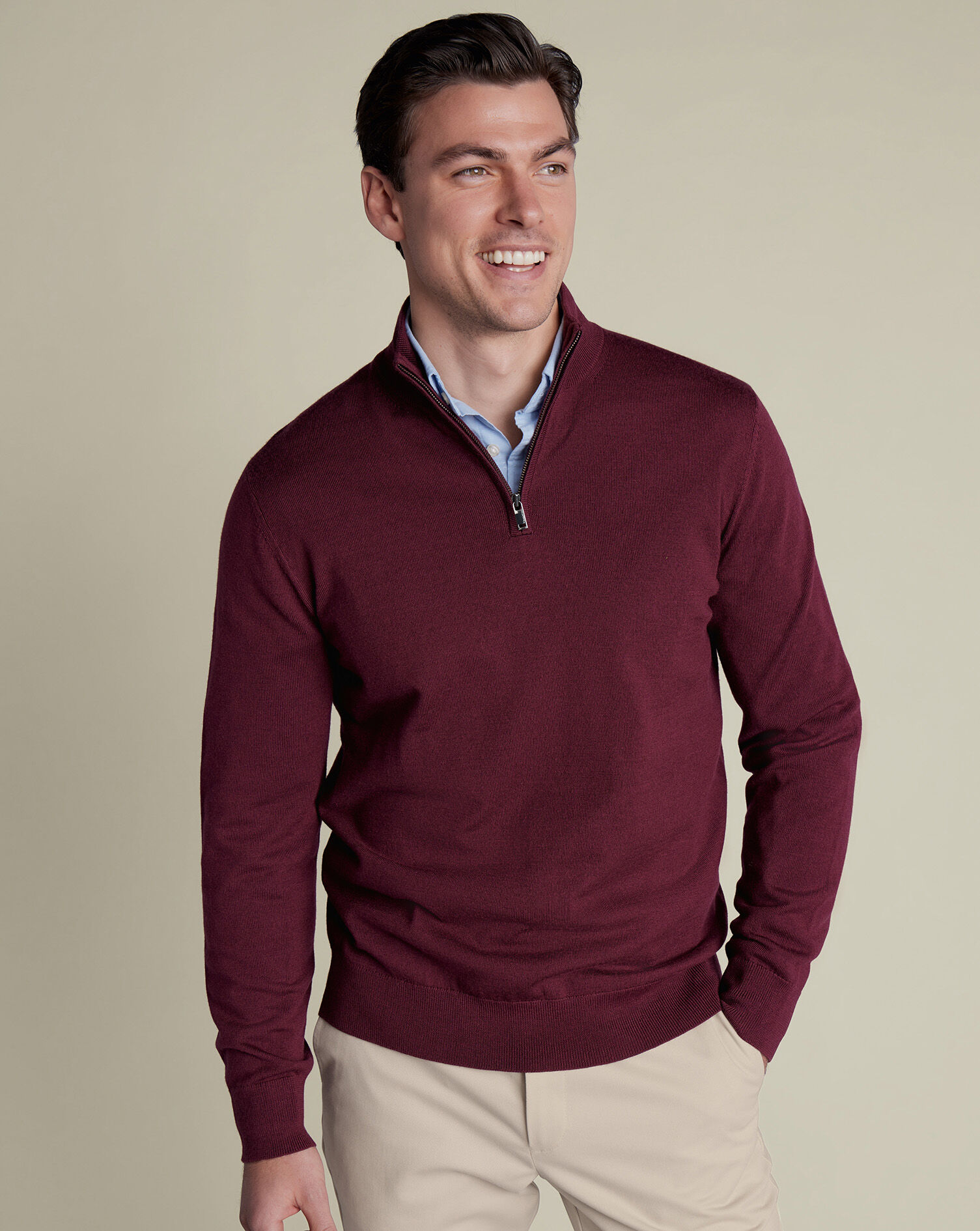 Merino Quarter Zip Sweater - Burgundy