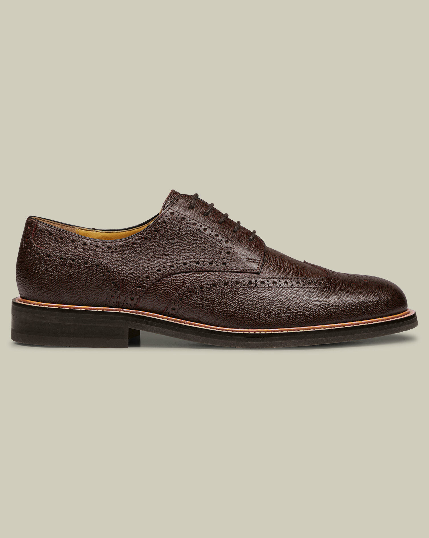 Grain Leather Derby Brogue Rubber Sole Shoe - Chestnut Brown