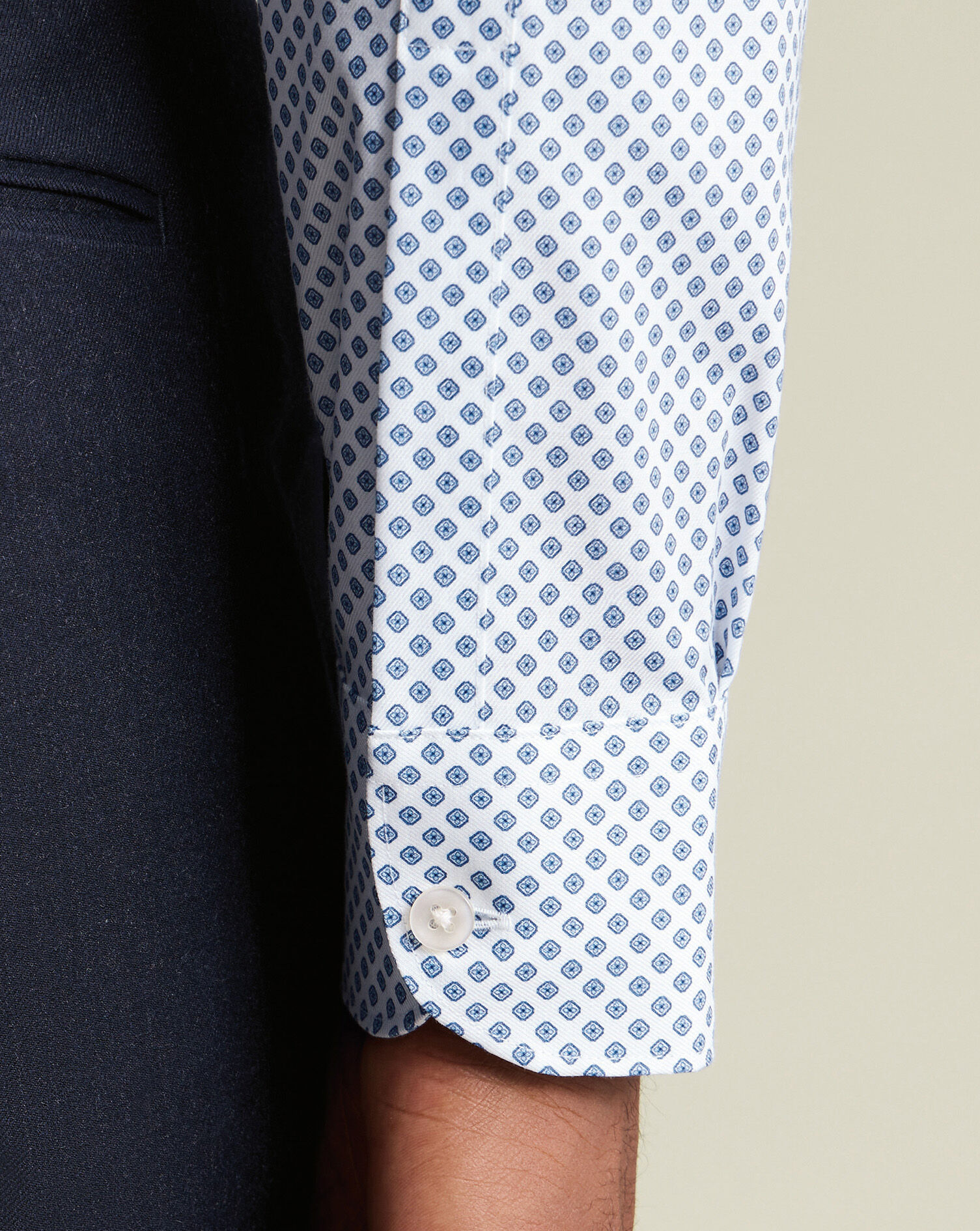Non-Iron Stretch Diamond Print Shirt - Denim Blue