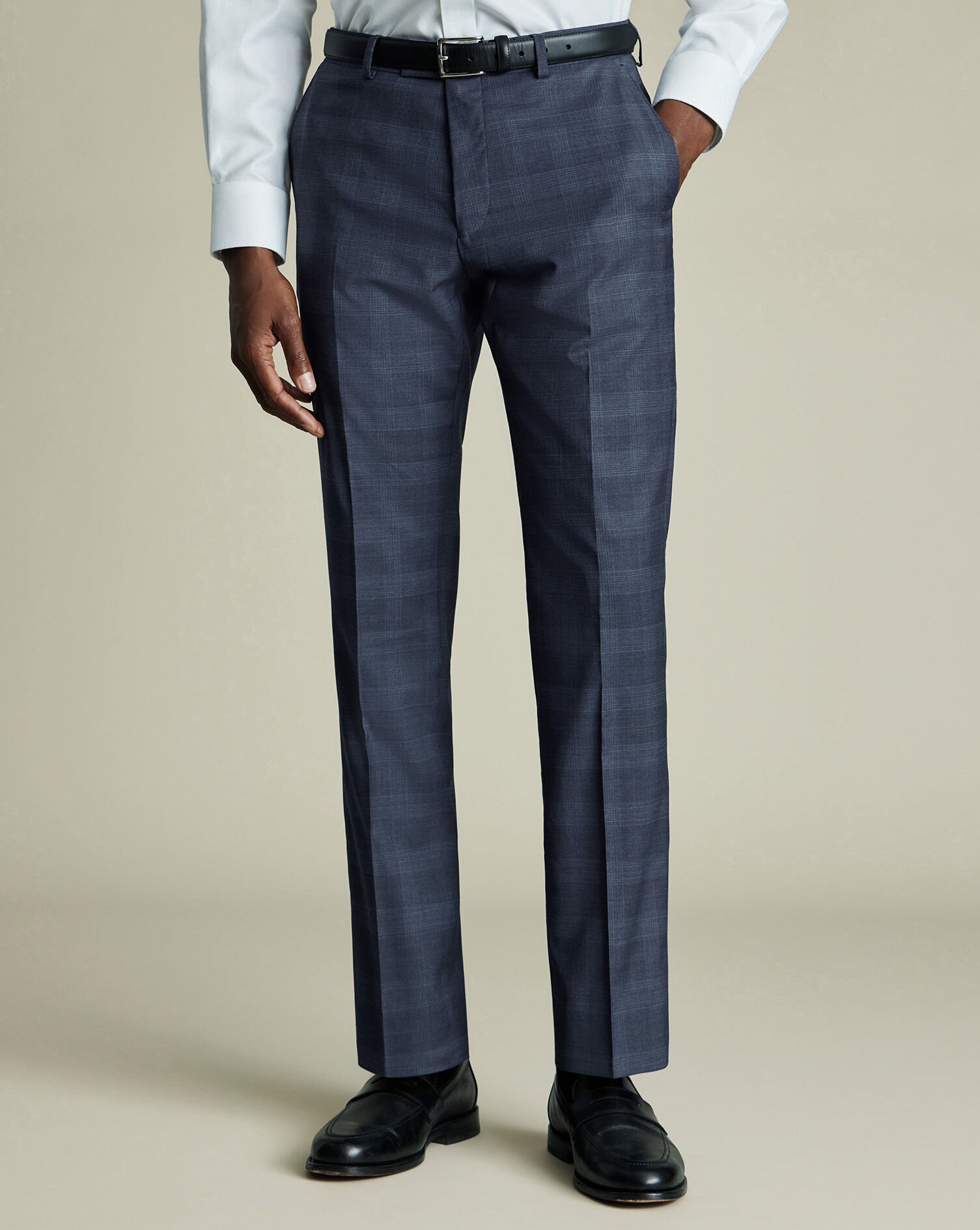 Italian Check Suit Pants -  Steel Blue