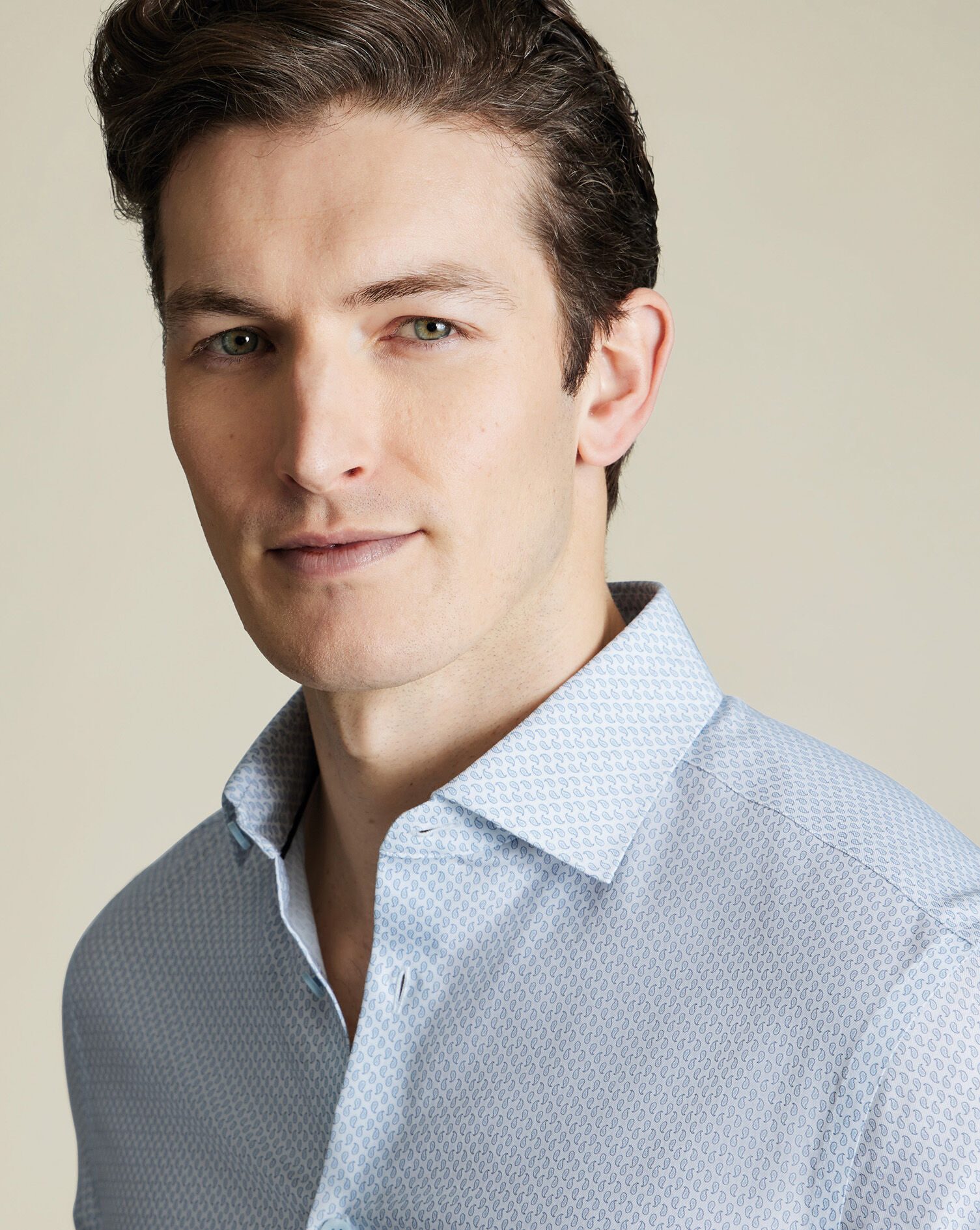 Non-Iron Stretch Paisley Print Shirt - Light Blue