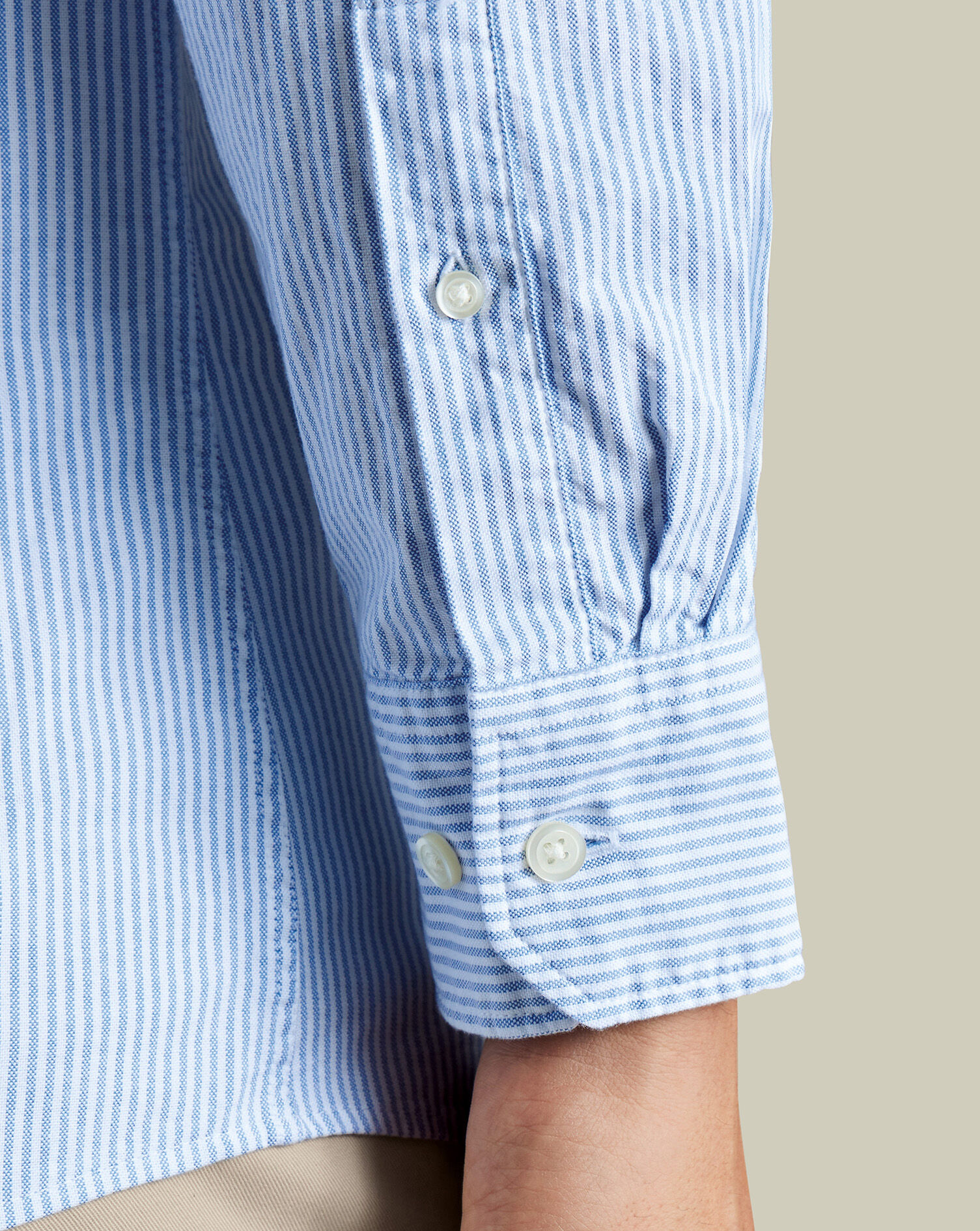 Collarless Stretch Washed Oxford Stripe Shirt - Ocean Blue
