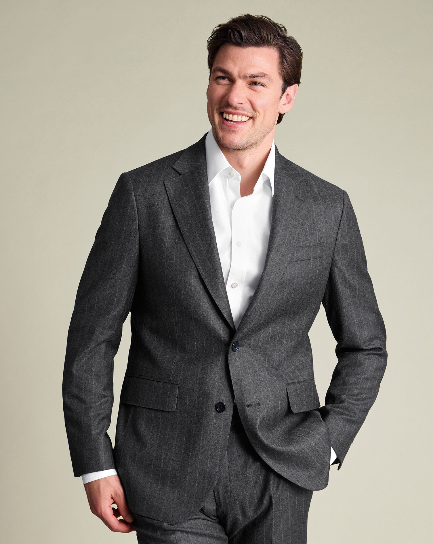 Italian Stripe Flannel Suit Jacket - Charcoal Grey