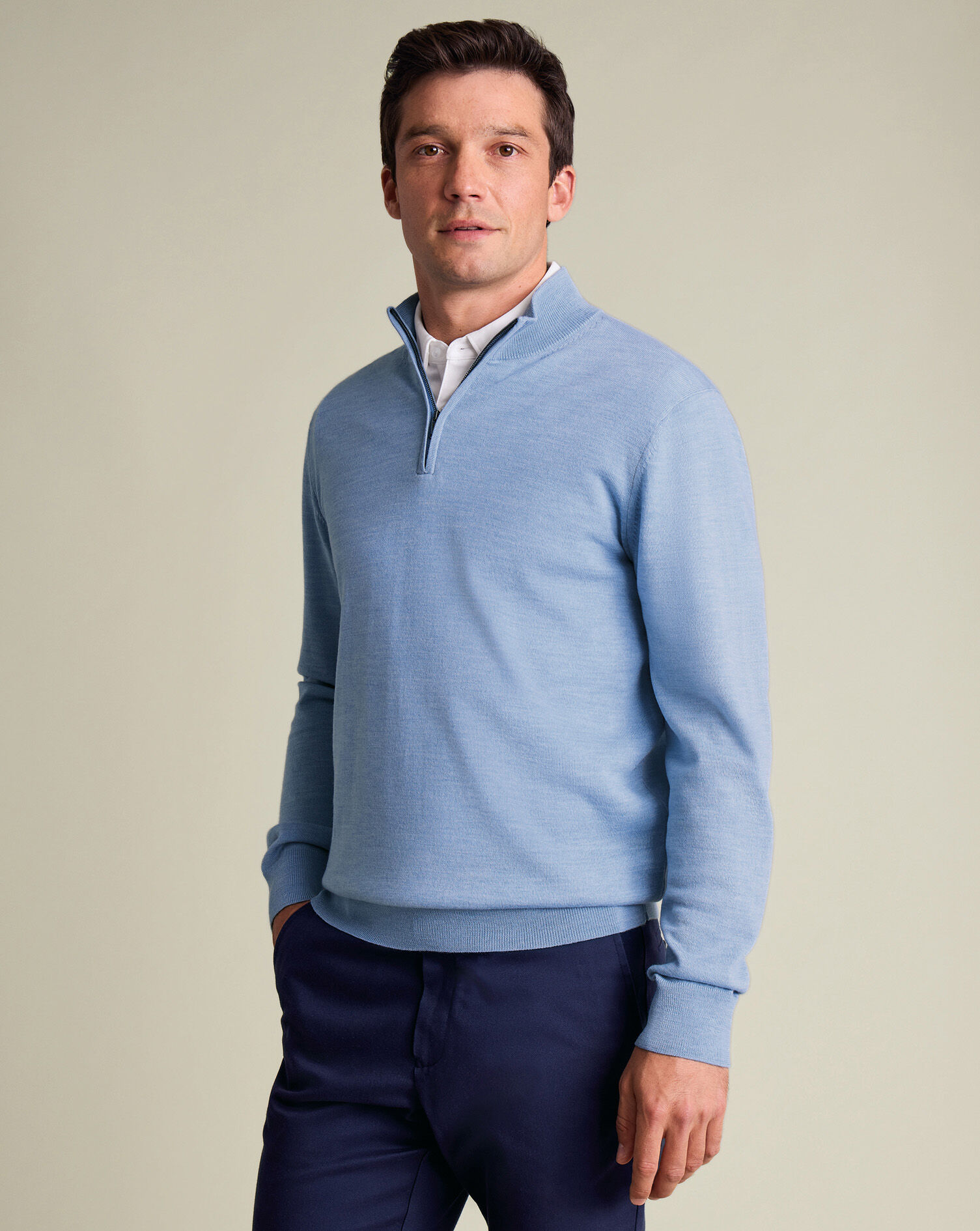 Pure Merino Quarter Zip Sweater - Cornflower Blue