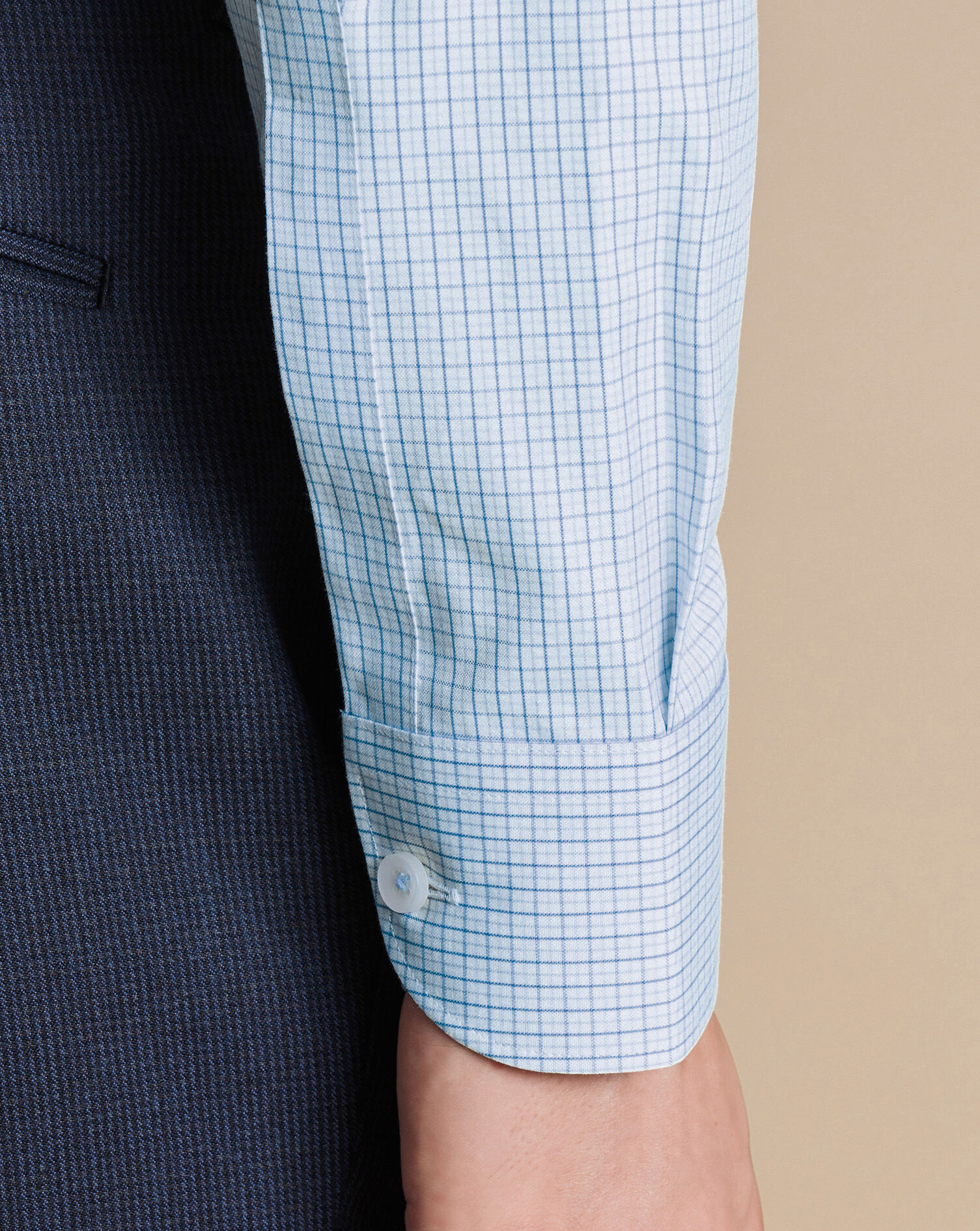 Button-Down Collar Non-Iron Grid Check Oxford Shirt - Light Blue