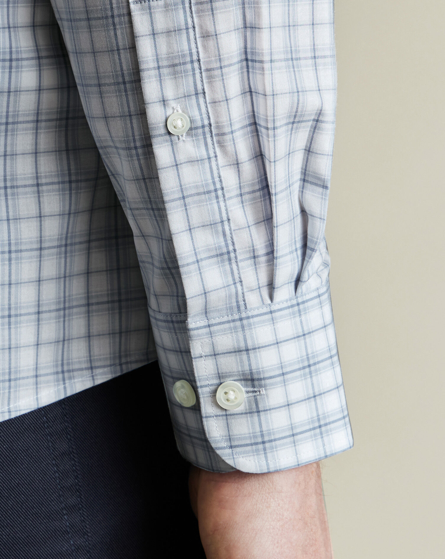 Non-Iron Stretch Poplin Check Shirt - Silver Gray