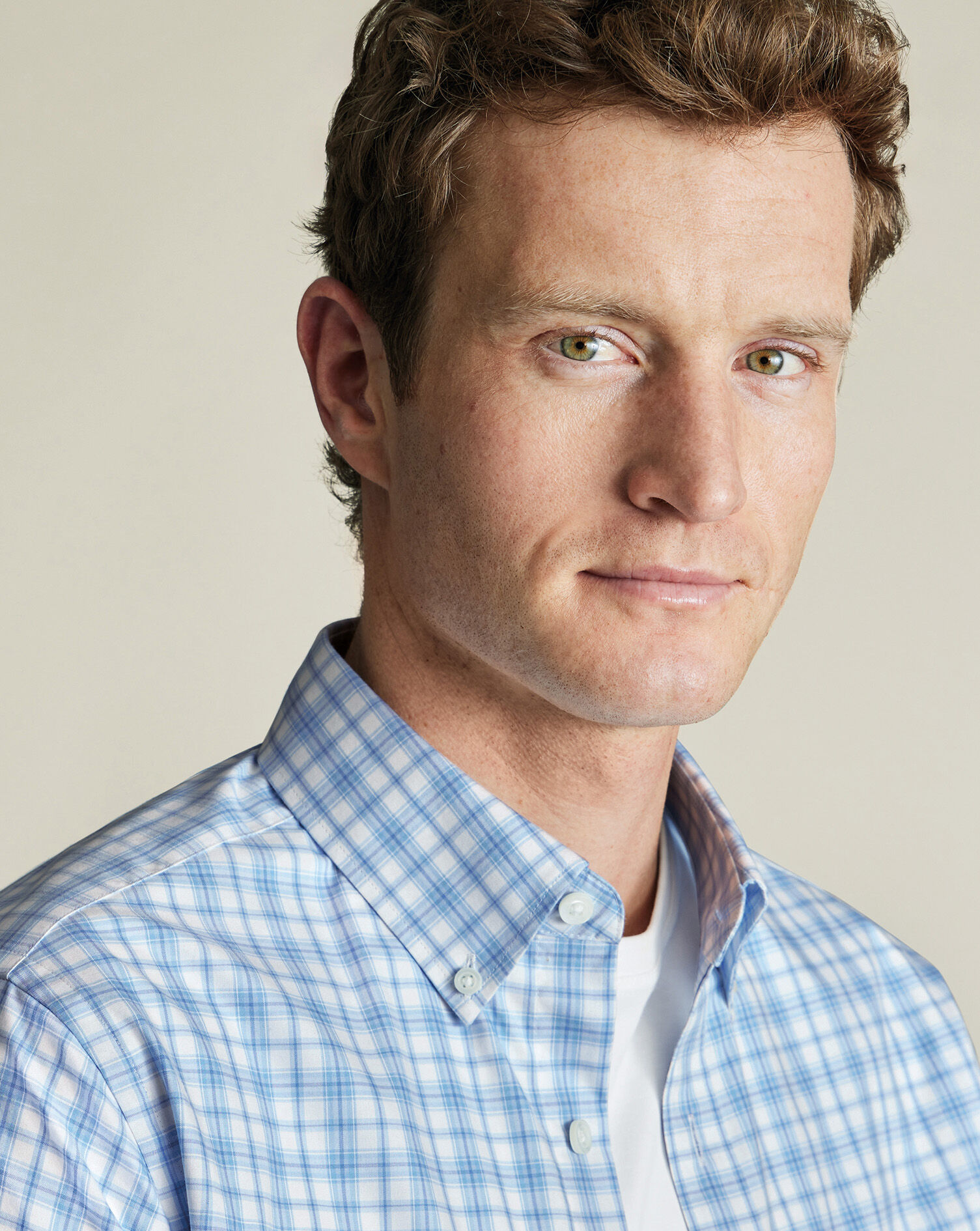 Non-Iron Stretch Poplin Check Shirt - Cornflower Blue