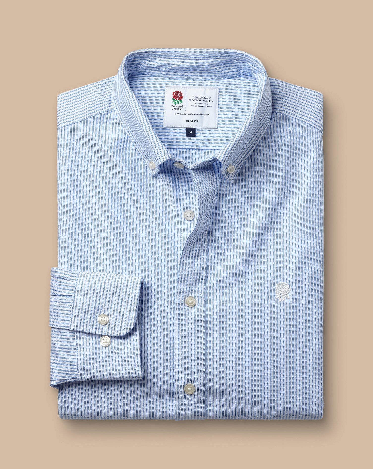 England Rugby Washed Oxford Stripe Shirt - Blue & White