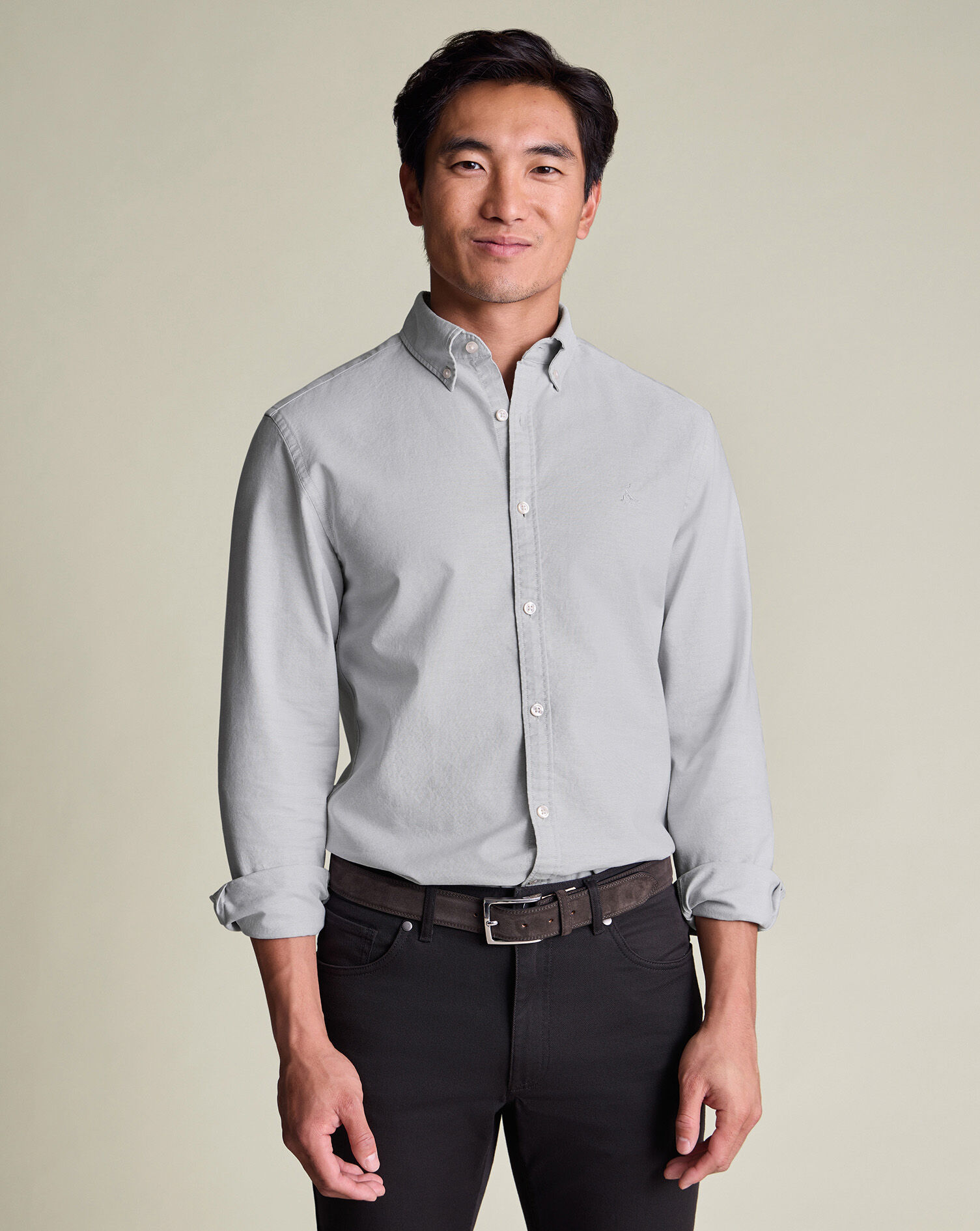 Stretch Washed Oxford Shirt - Silver