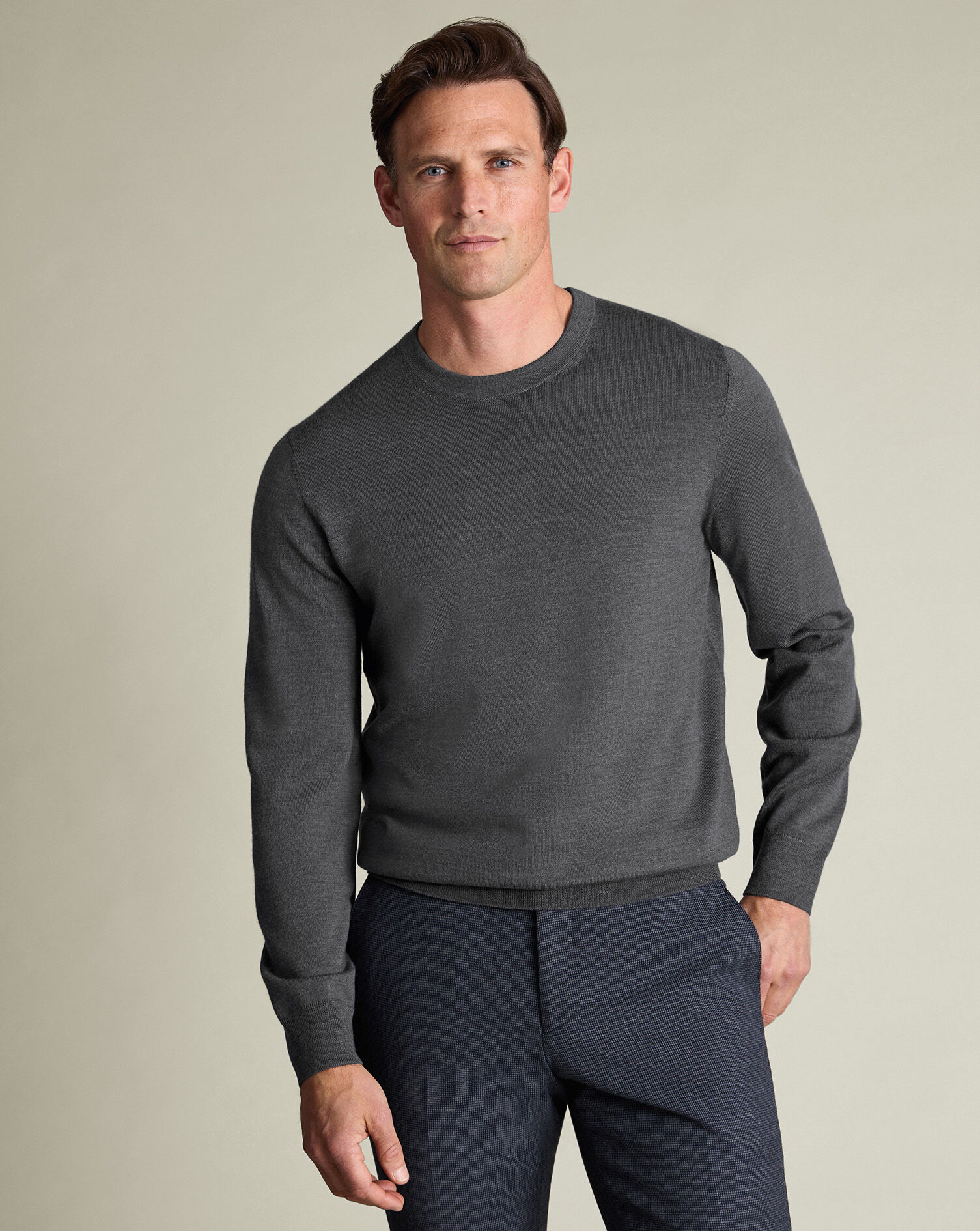 Pure Merino Crew Neck Sweater - Gray