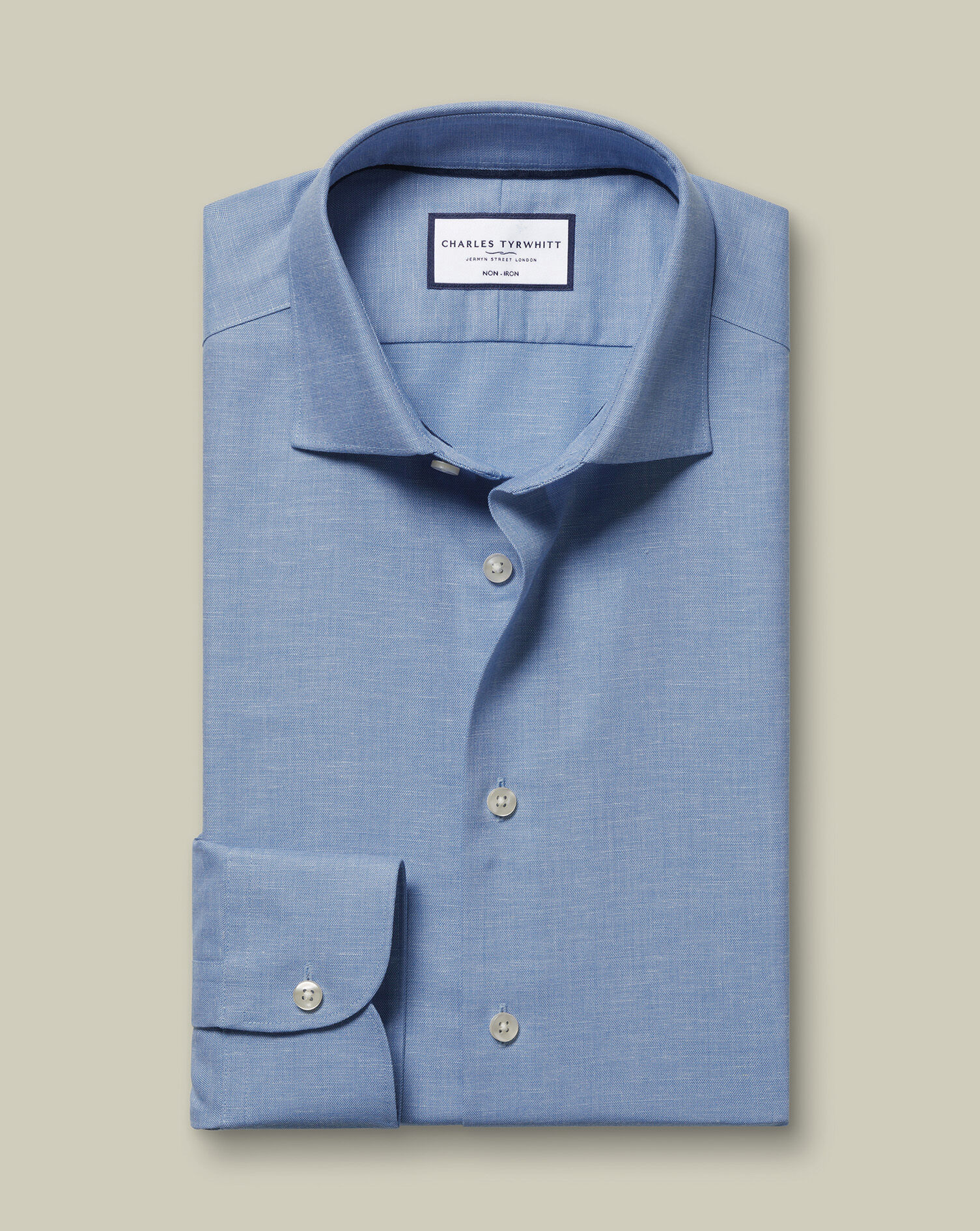 Non-Iron Cotton Linen Shirt - Cornflower Blue
