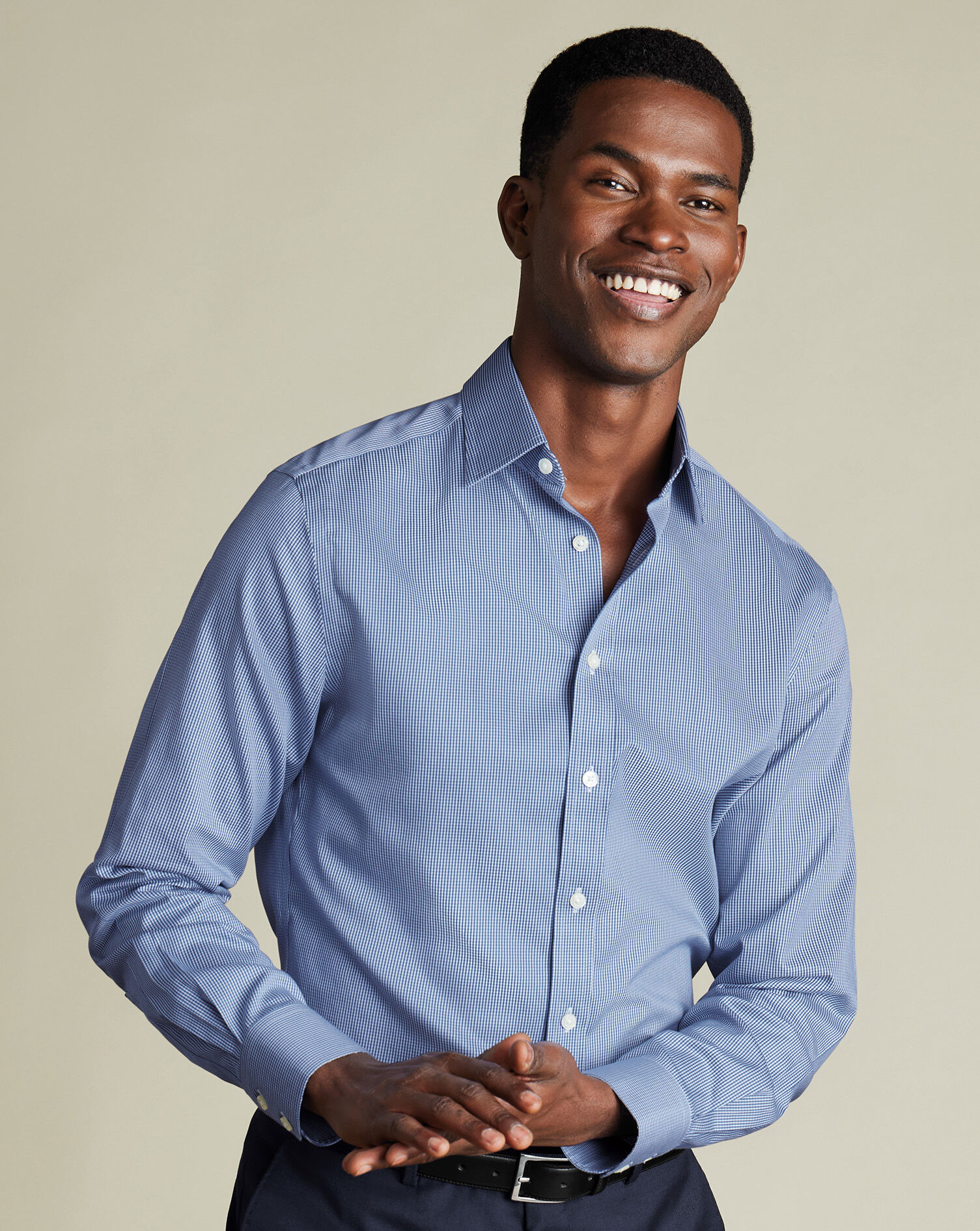 Non-Iron Puppytooth Shirt - Royal Blue