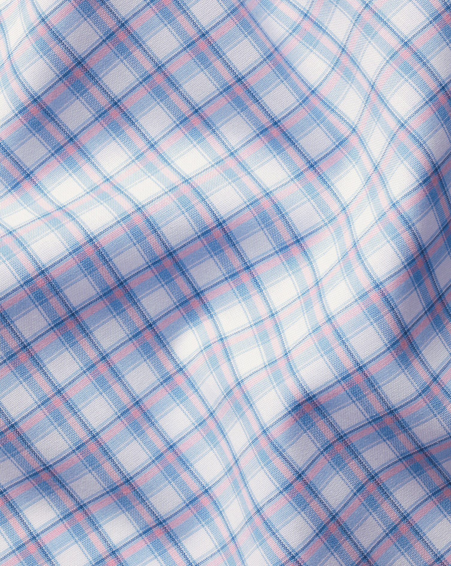 Non-Iron Stretch Poplin Check Shirt - Ocean Blue & Pink