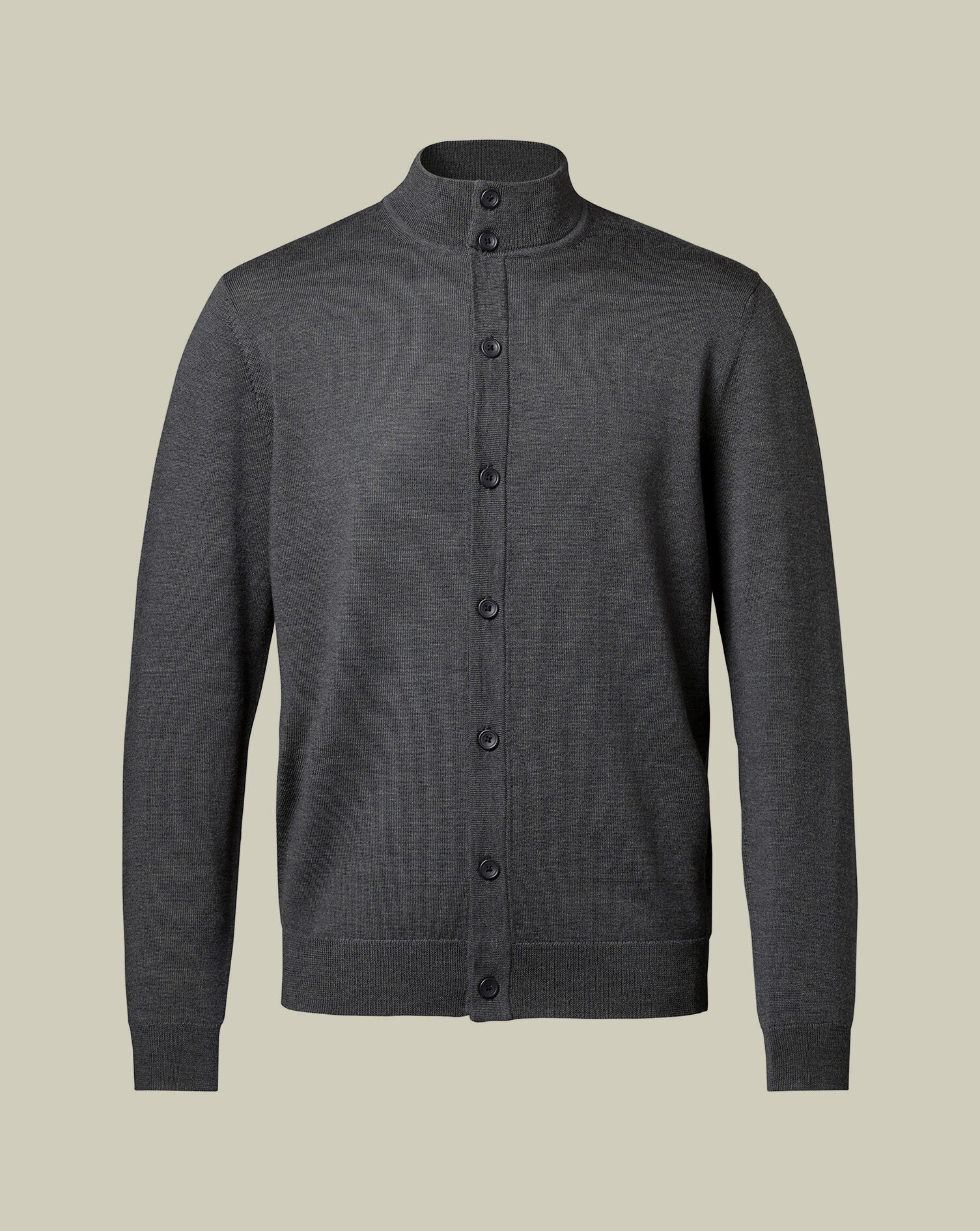 Merino Button Through Funnel Neck Cardigan - Gray