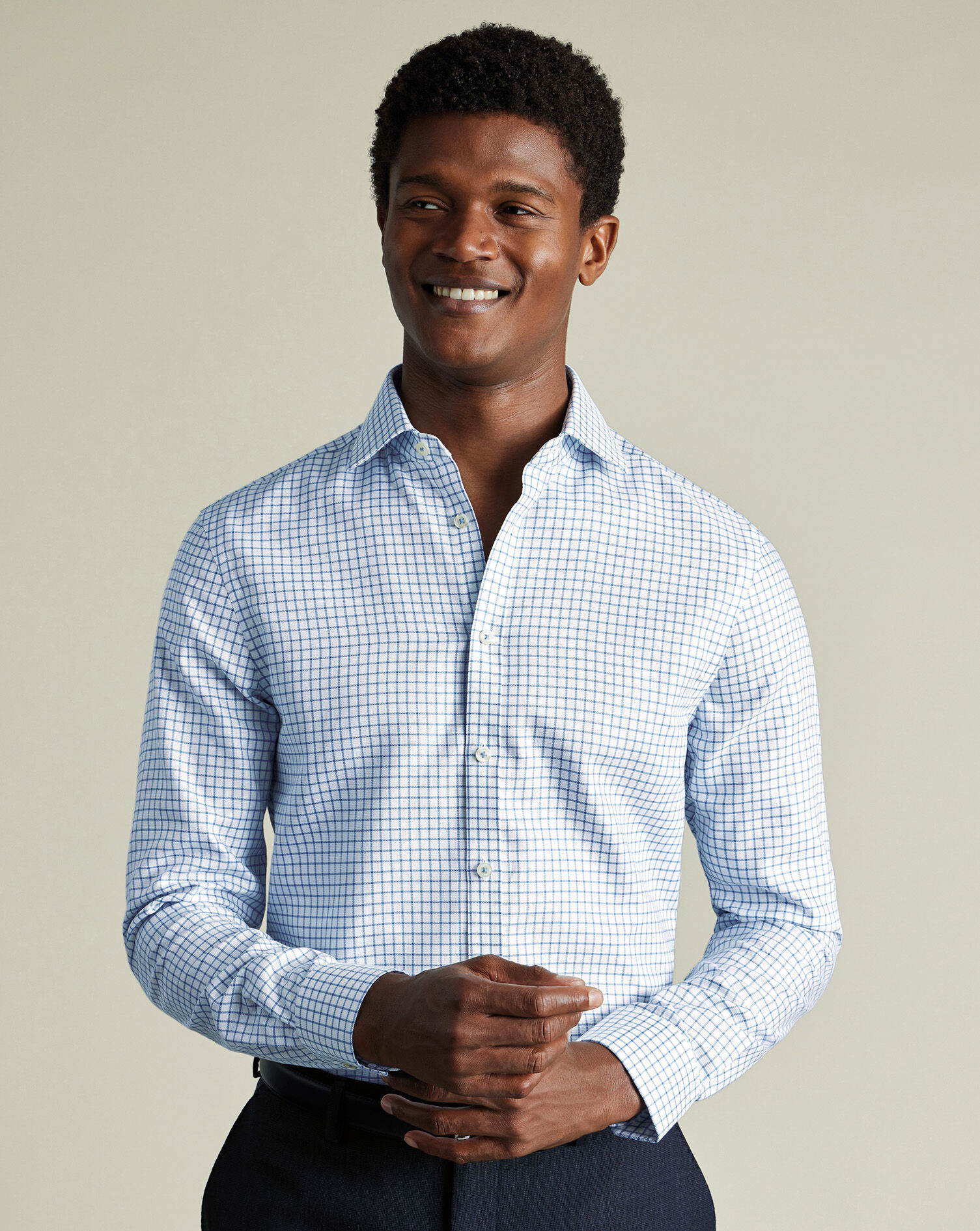 Non-Iron Westminster Weave Check Shirt - Ocean Blue