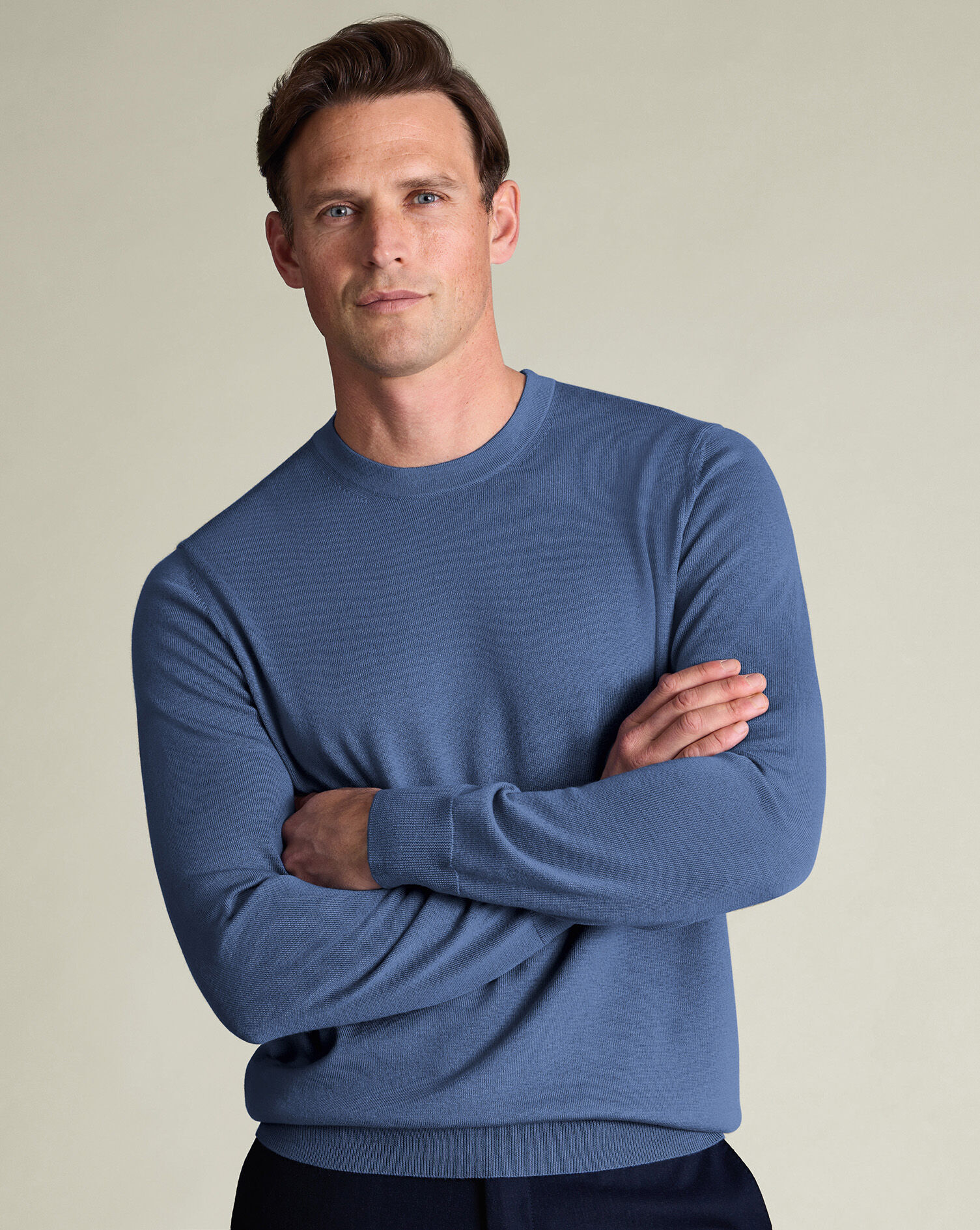 Pure Merino Crew Neck Sweater - Steel Blue