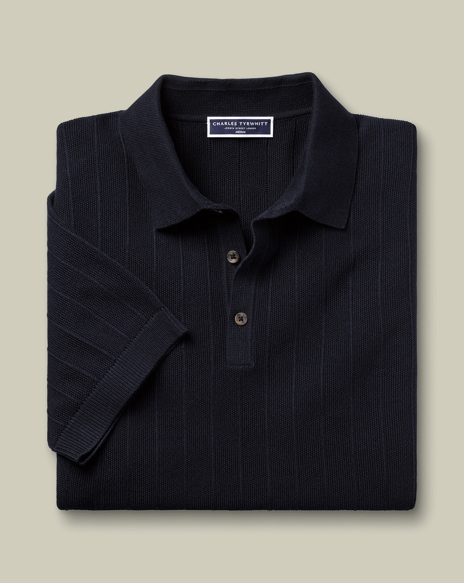 Cotton Textured Knitted Polo - Navy