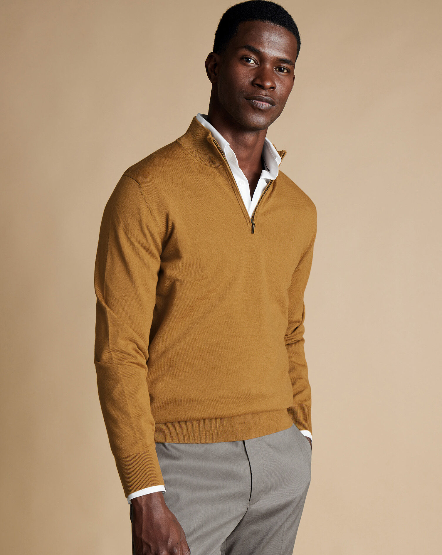 Merino Quarter Zip Sweater - Gold Melange