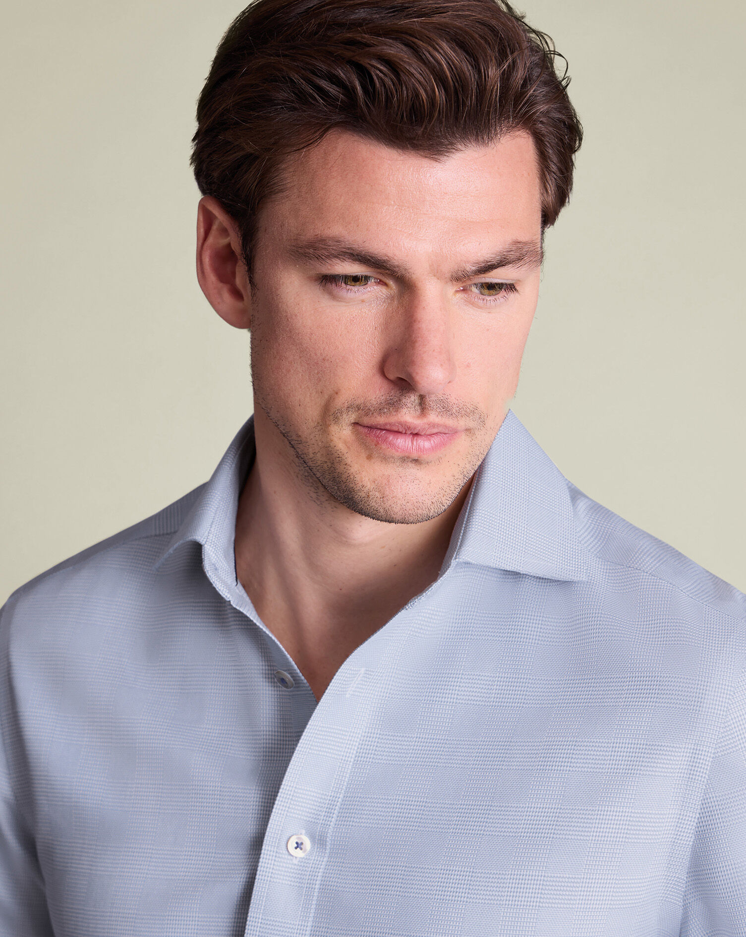 Non-Iron Burlington Weave Prince of Wales Check Shirt - Mid Blue