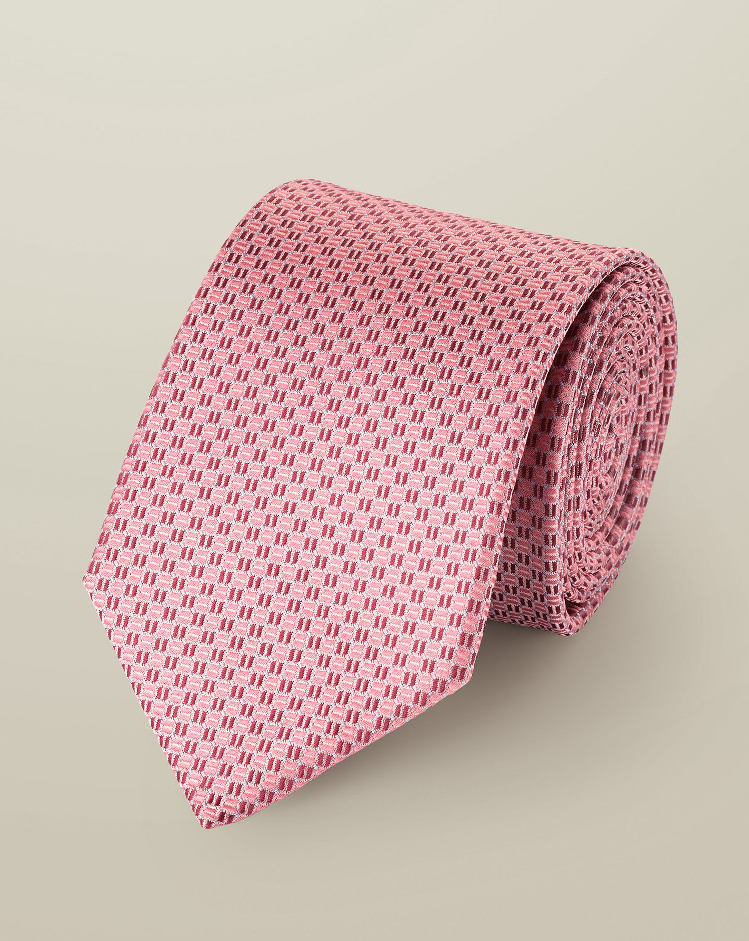 Silk Semi-Plain Patterned Tie - Light Pink