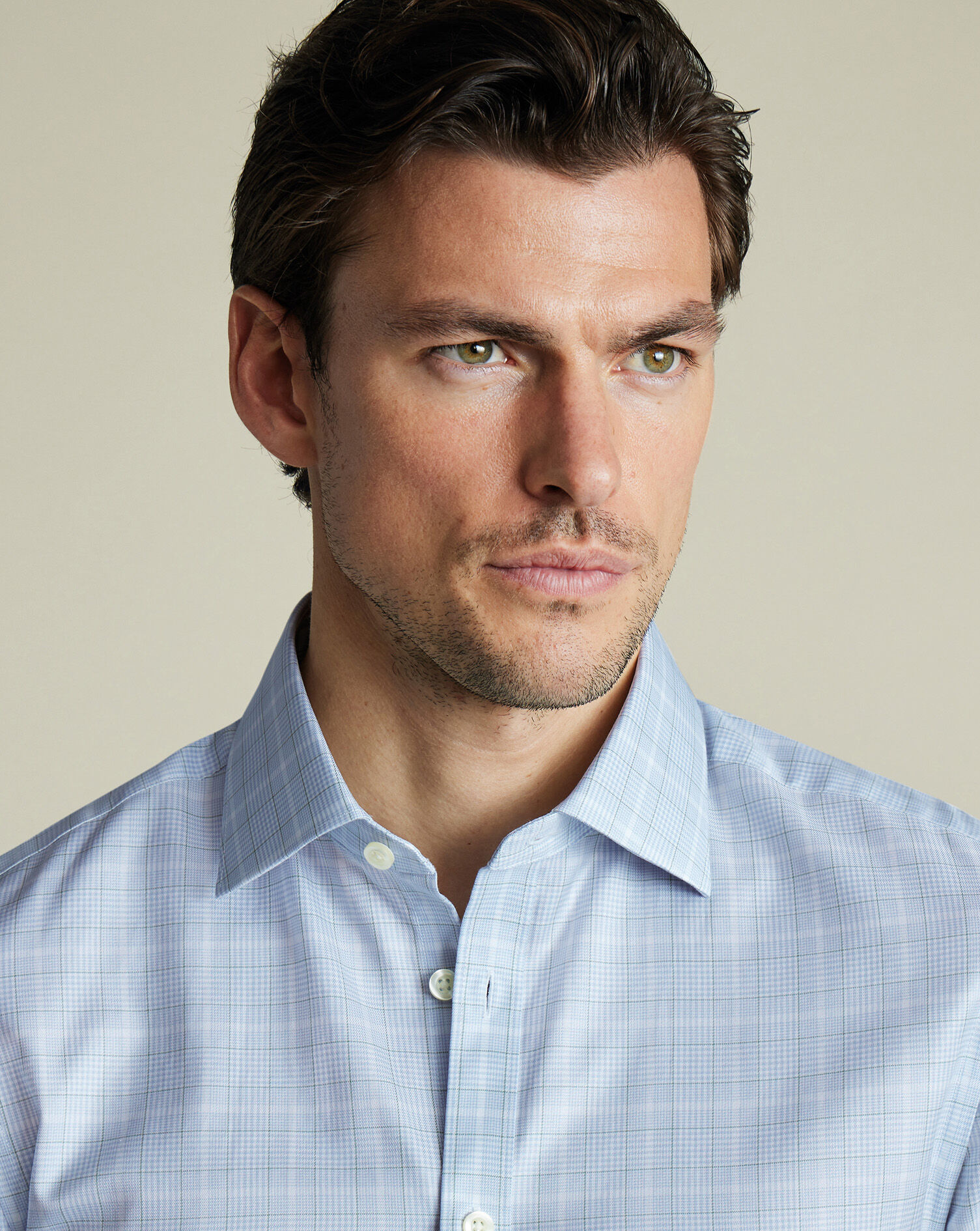 Luxury Prince of Wales Check Shirt - Sky Blue & Green