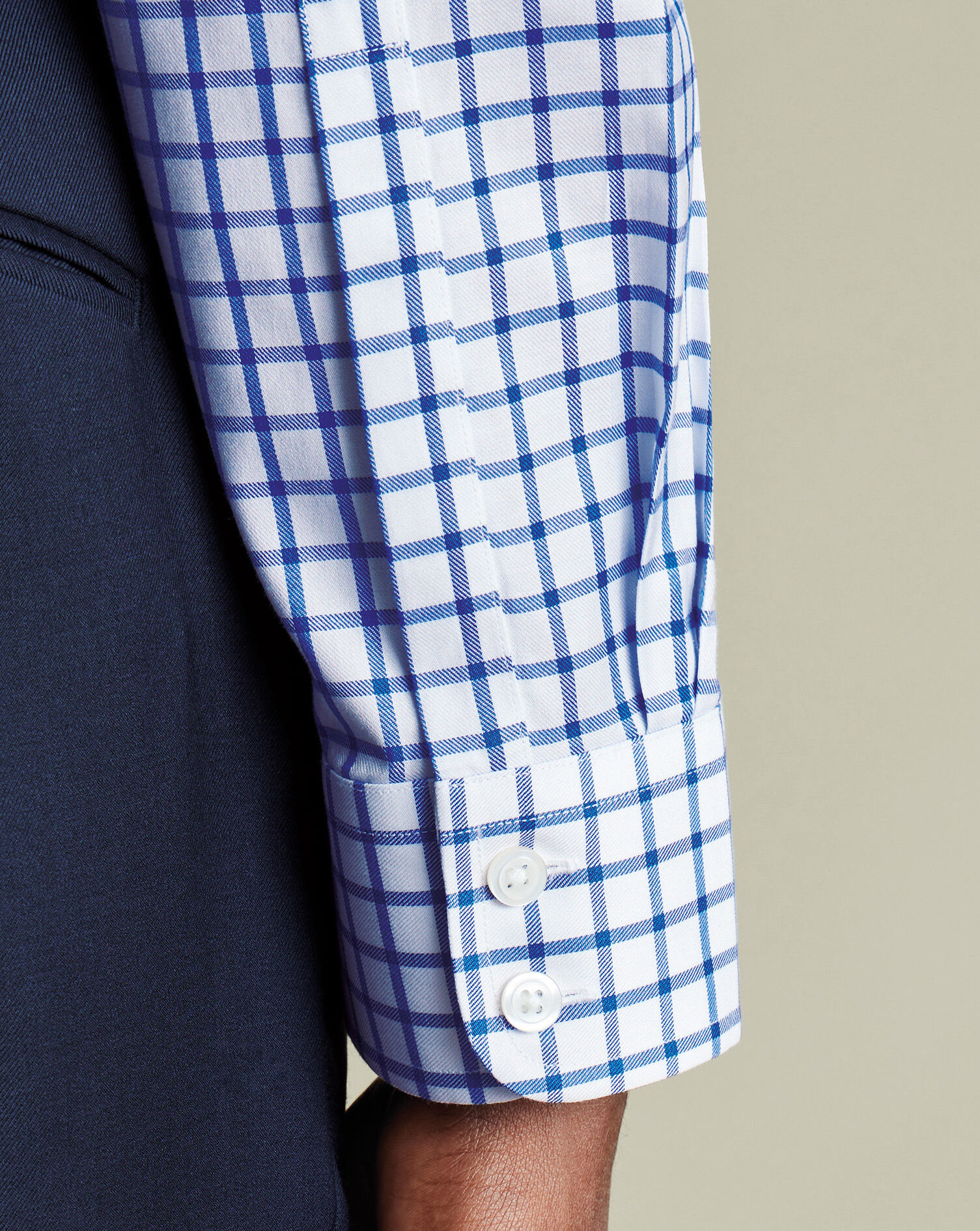 Non-Iron Twill Grid Check Shirt - Cobalt Blue