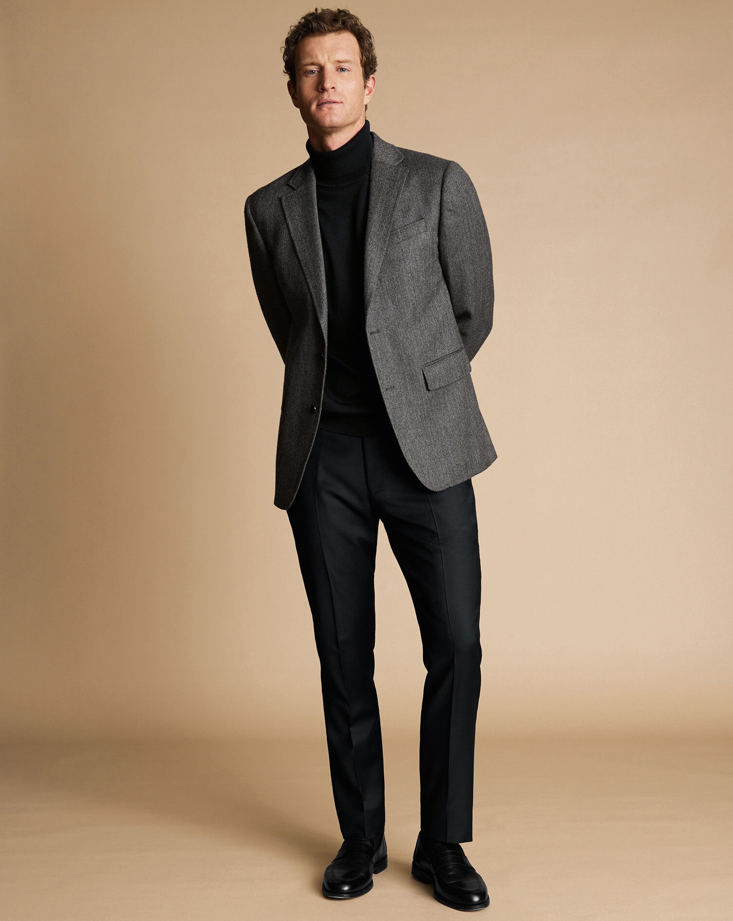 Herringbone Wool Texture Jacket - Dark Gray