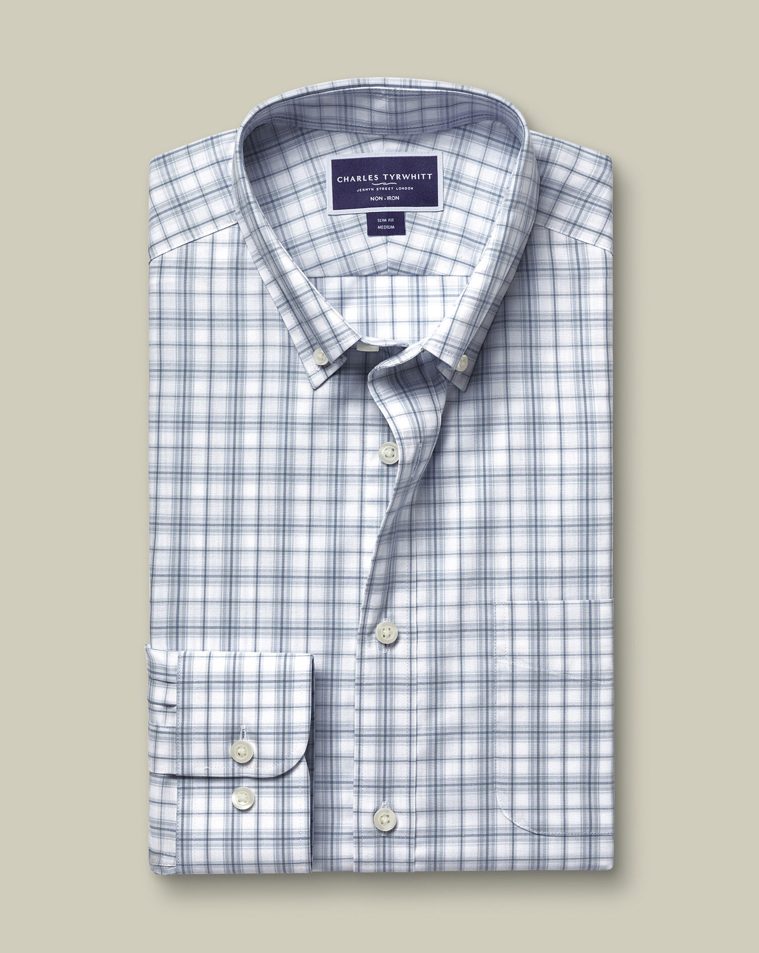 Non-Iron Stretch Poplin Check Shirt - Silver Gray