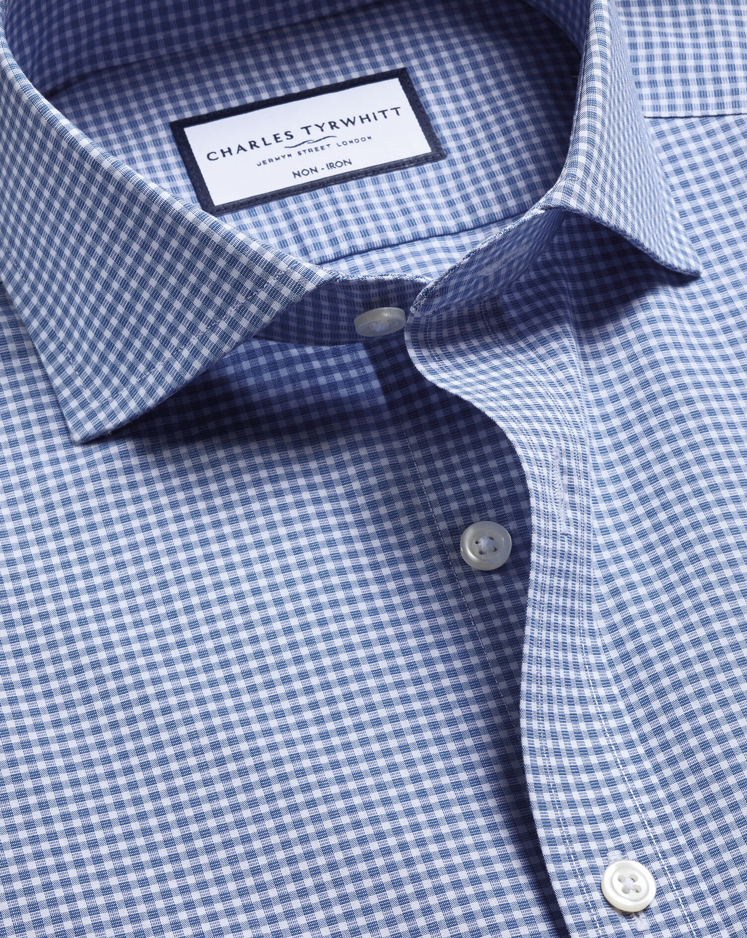 Non-Iron Poplin Gingham Shirt - Royal Blue