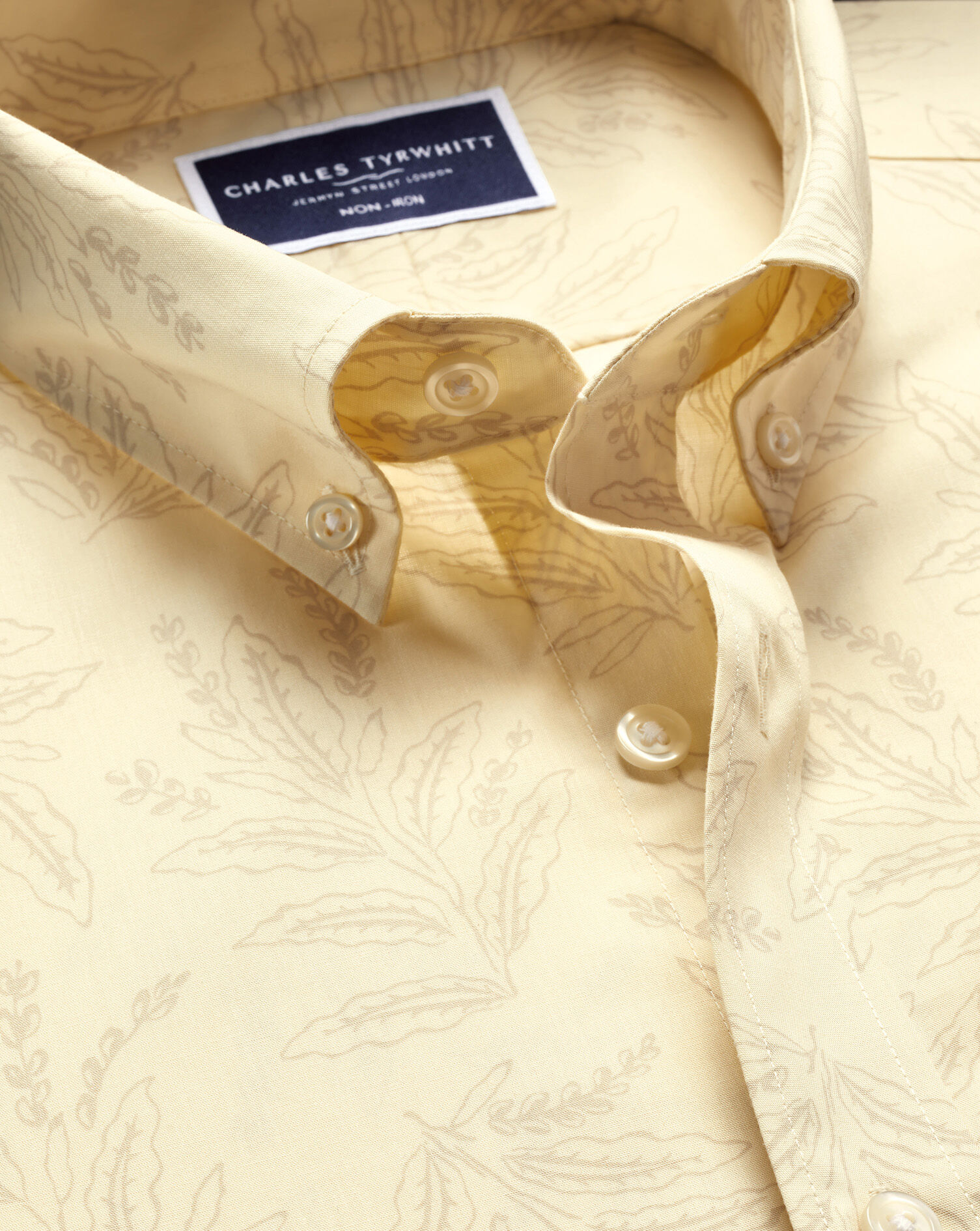 Non-Iron Poplin Print Short Sleeve Shirt - Yellow