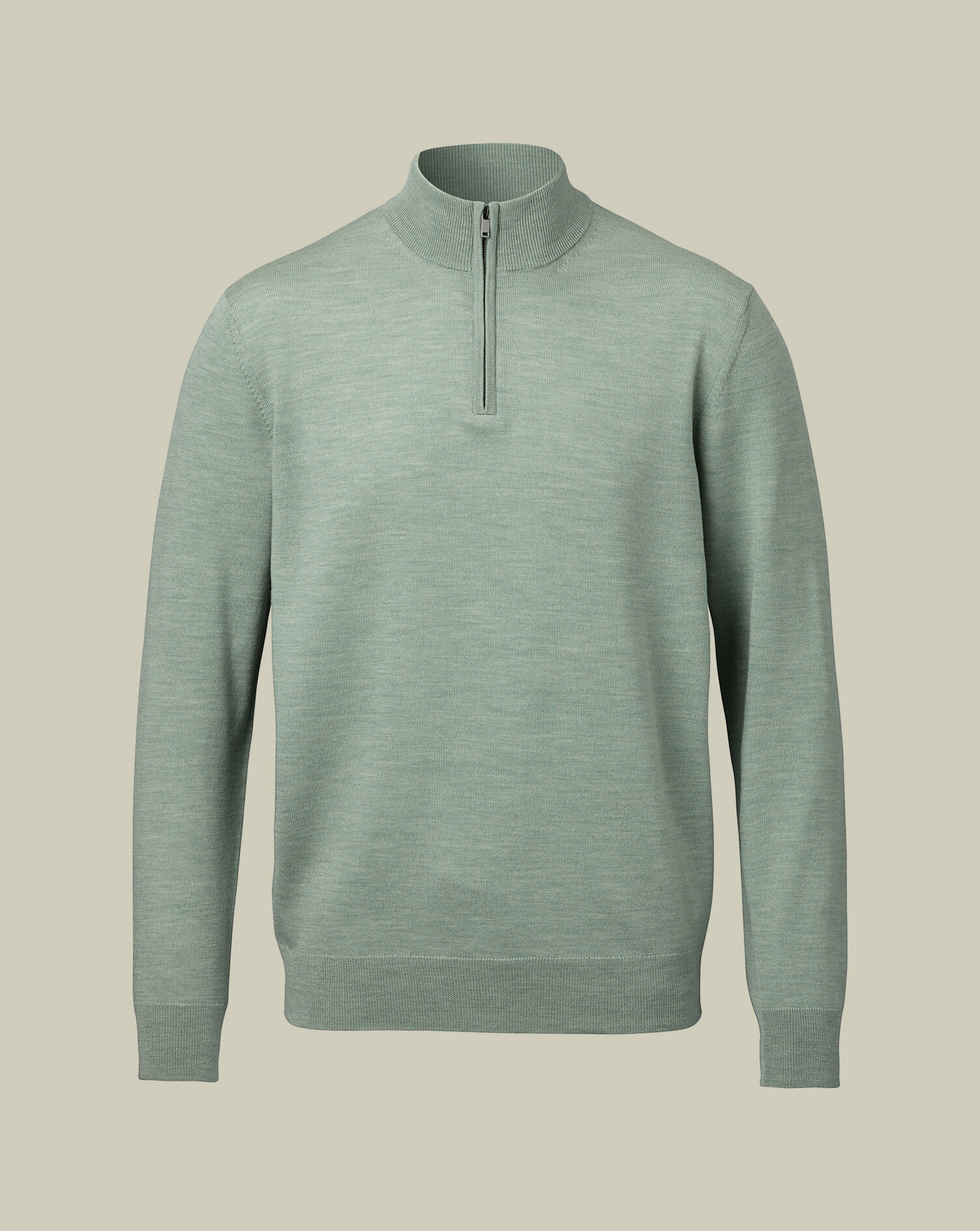 Pure Merino Quarter Zip Sweater - Pale Teal