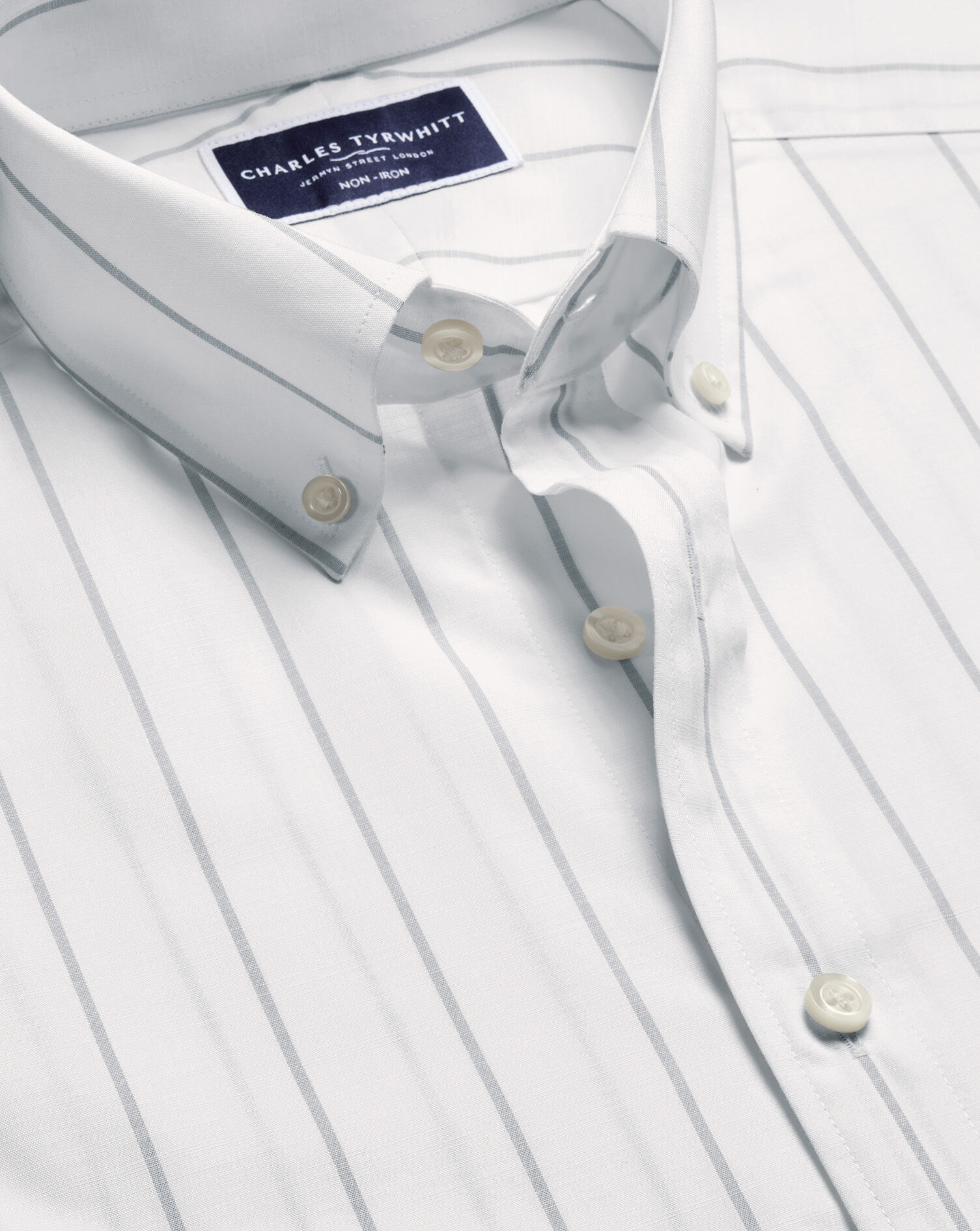 Non-Iron Stretch Poplin Slub Short Sleeve Shirt - White & Blue