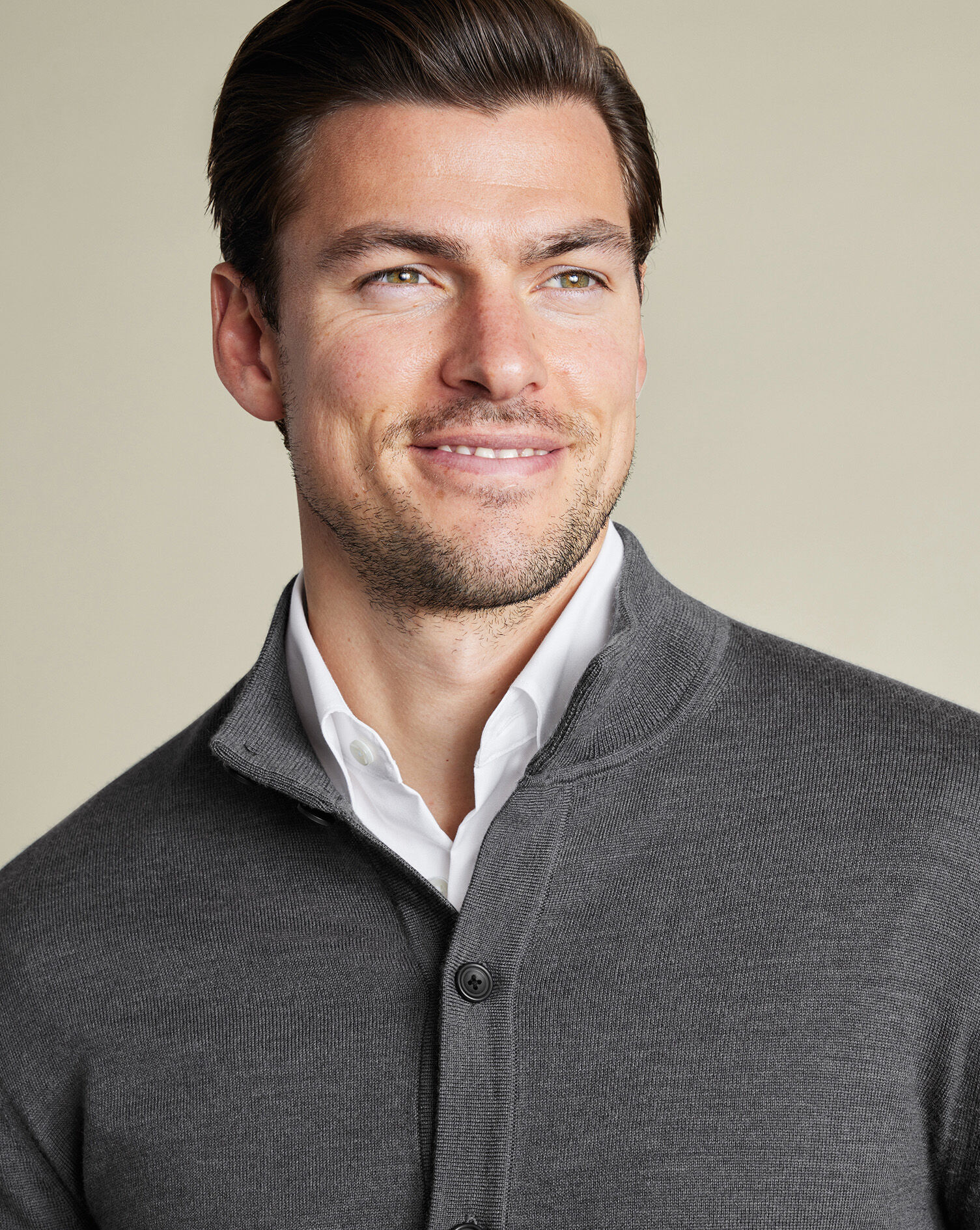 Merino Button Through Funnel Neck Cardigan - Gray