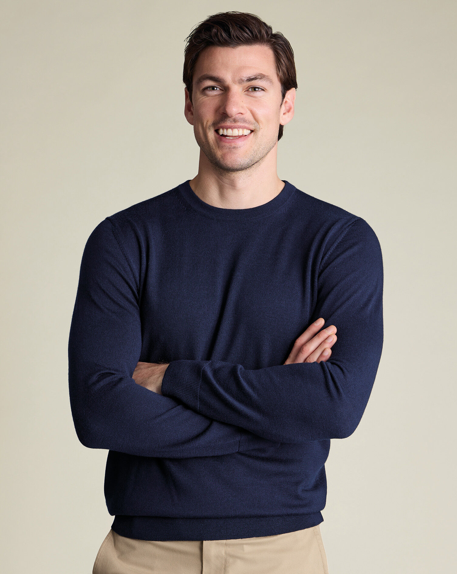 Pure Merino Crew Neck Sweater - Navy