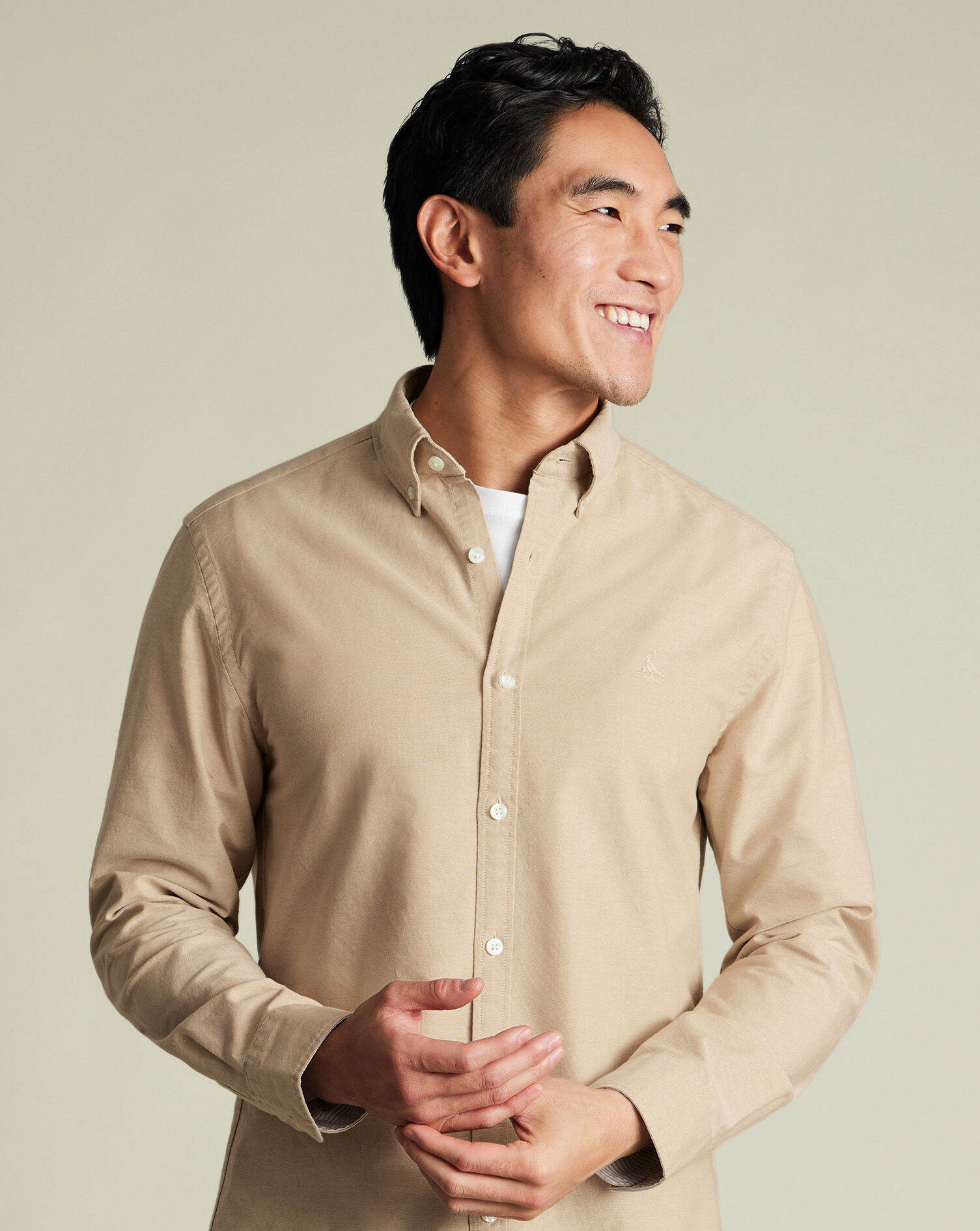 Stretch Washed Oxford Shirt - Stone