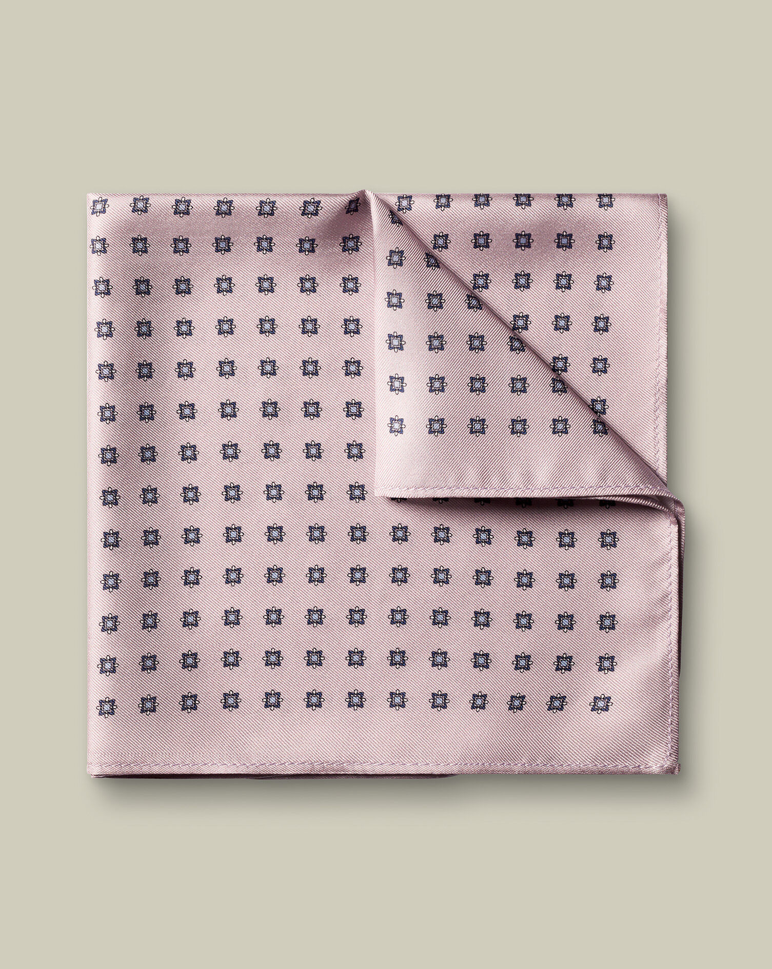 Silk Medallion Print Pocket Square - Pink
