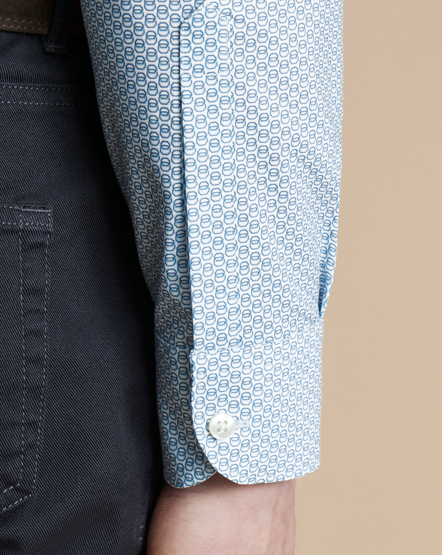 Semi-Spread Collar Non-Iron Stretch Print Shirt - Blue