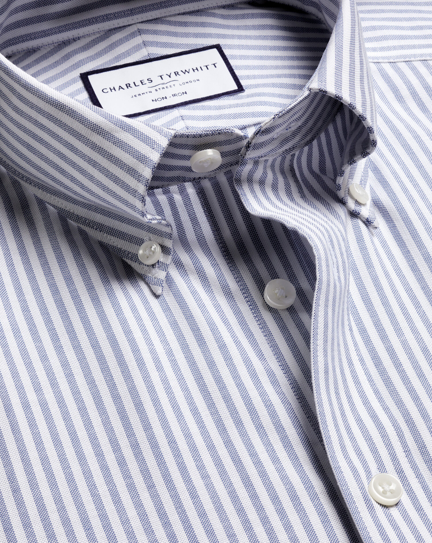 Non-Iron Stretch Oxford Stripe Shirt - Mid Blue