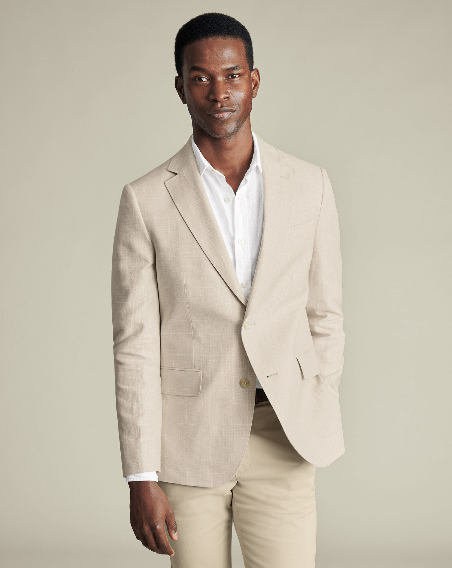 Linen Cotton Check Jacket - Stone