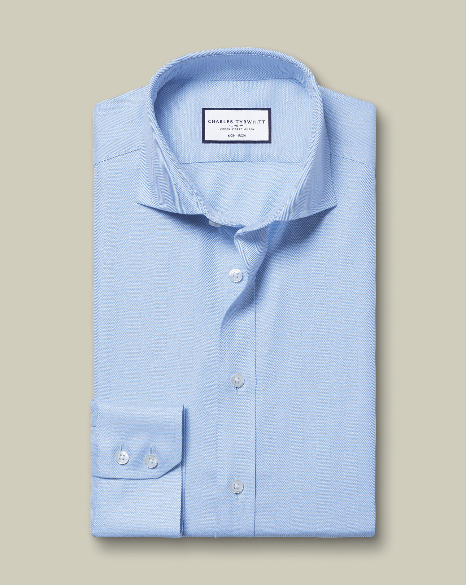 Spread Collar Non-Iron Herringbone Shirt - Sky Blue